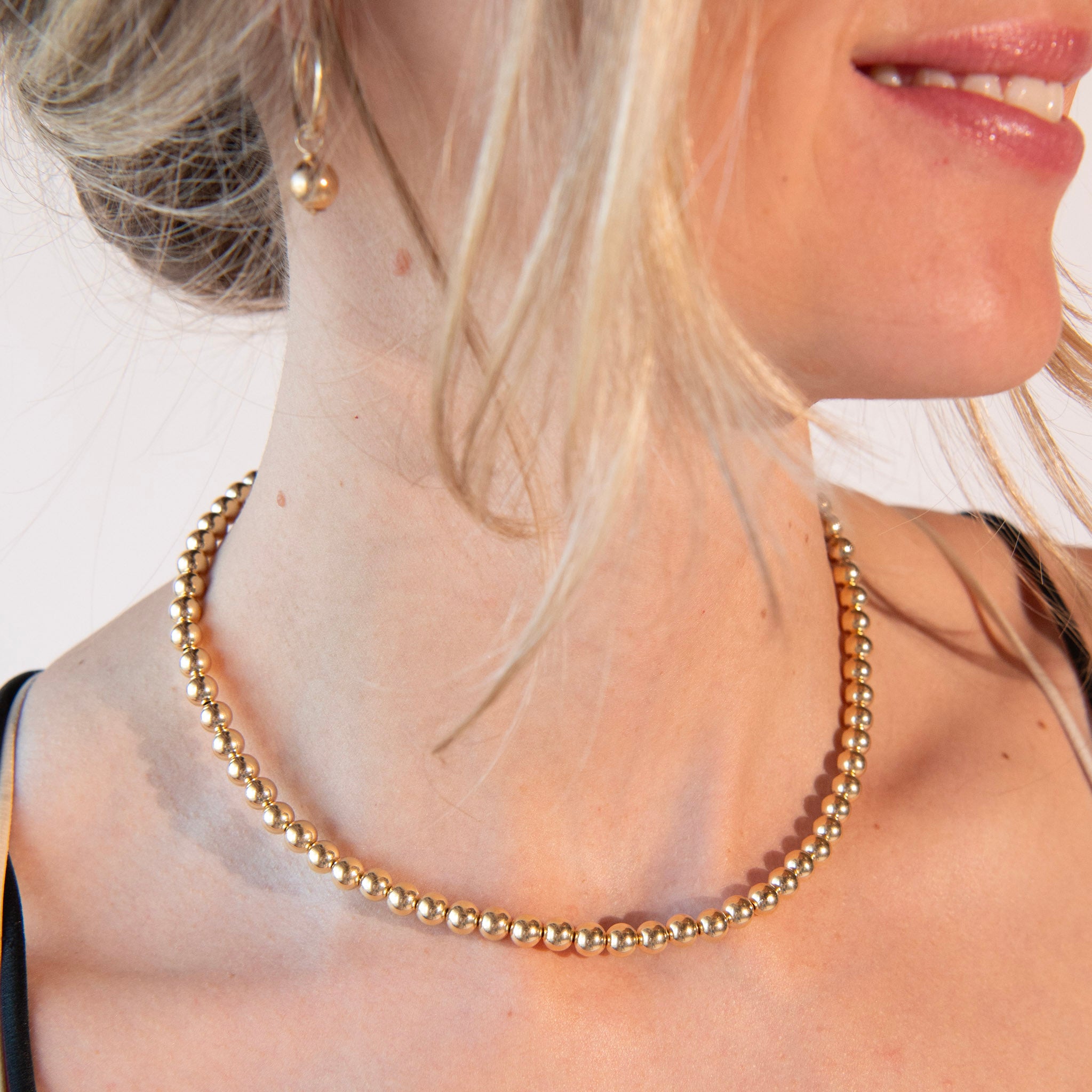 14k Gold Filled 6mm Beaded Lux Necklace - Jewel Ya