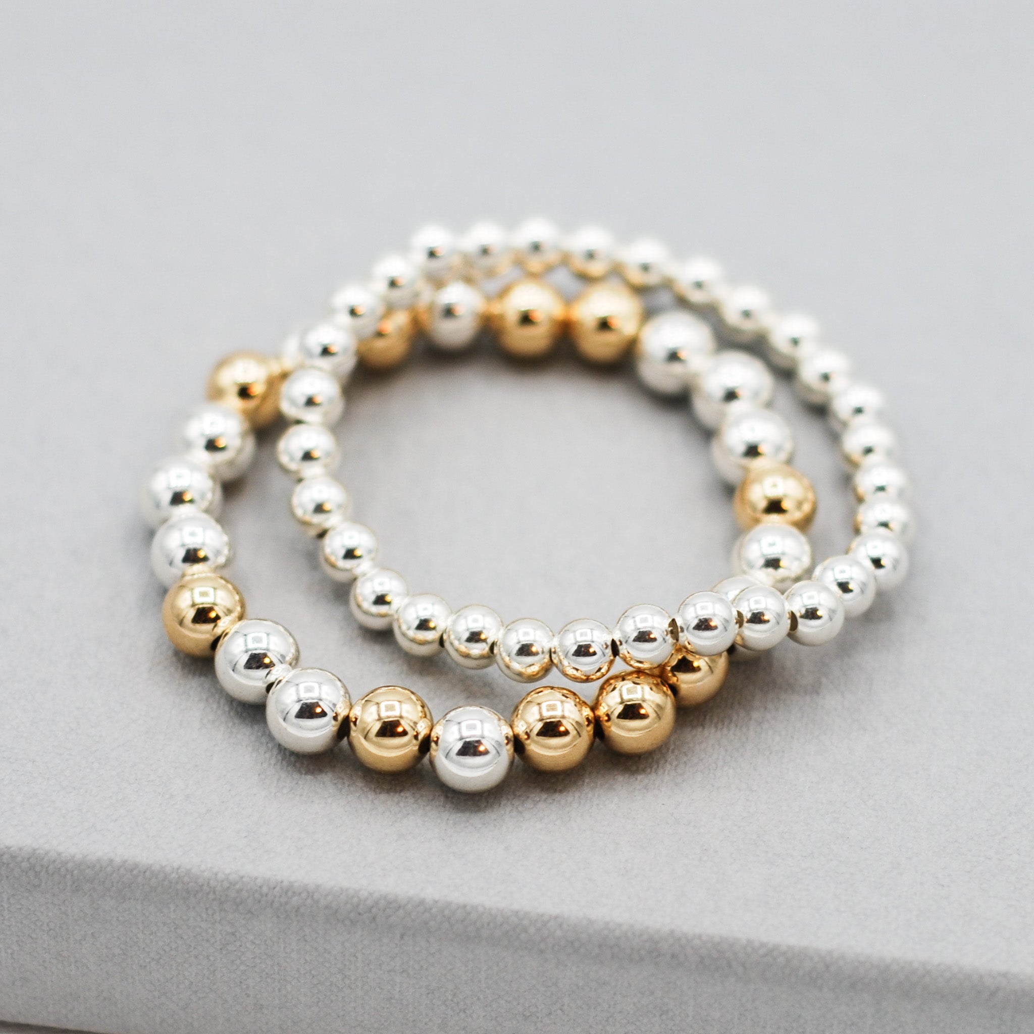6mm & 8mm Mixed Metal Beaded Bracelet Set - Jewel Ya