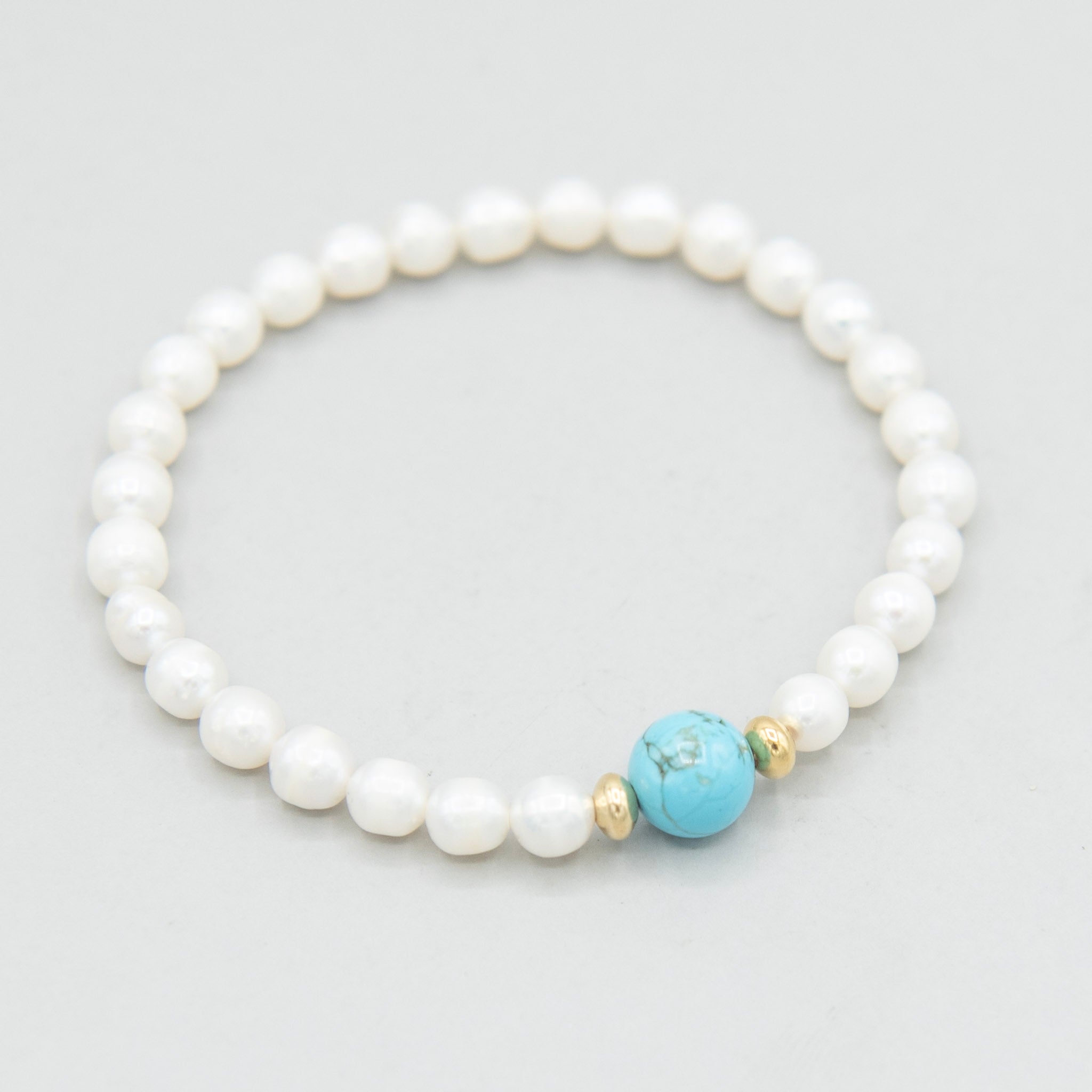6mm Freshwater Pearl & Turquoise Beaded Bracelet