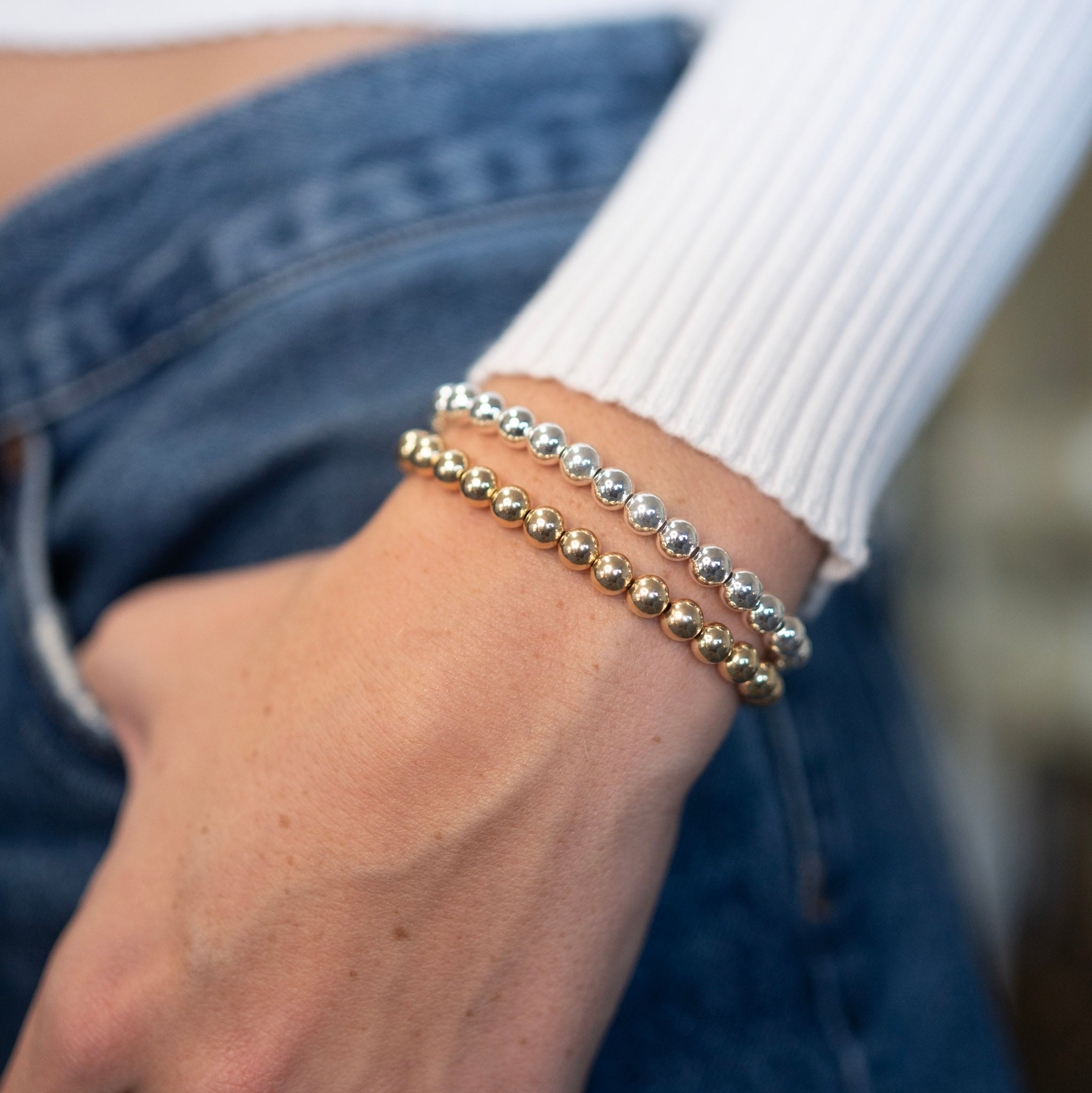 6mm Sterling Silver & 14k Gold Filled Bracelet Set - Jewel Ya