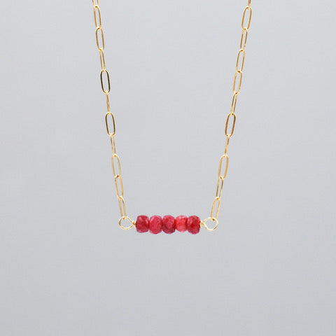 July Ruby Birthstone Paper Clip Necklace - Jewel Ya