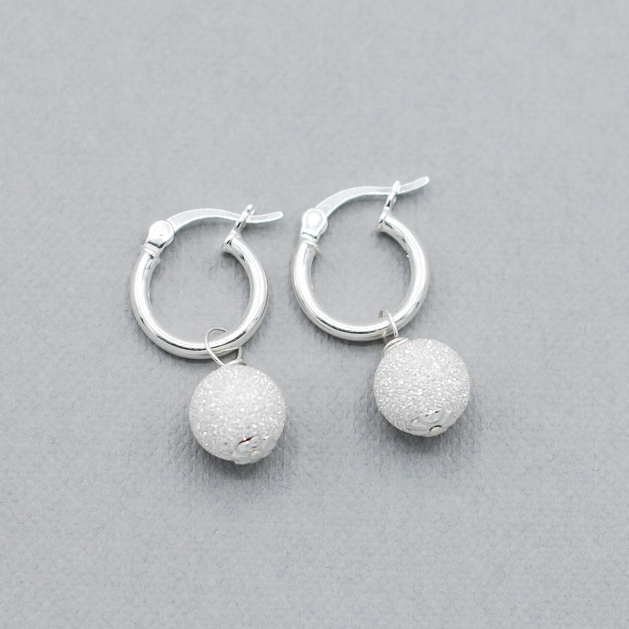 Sterling Silver Tube Hoop & "Sparkle Ball" Drops