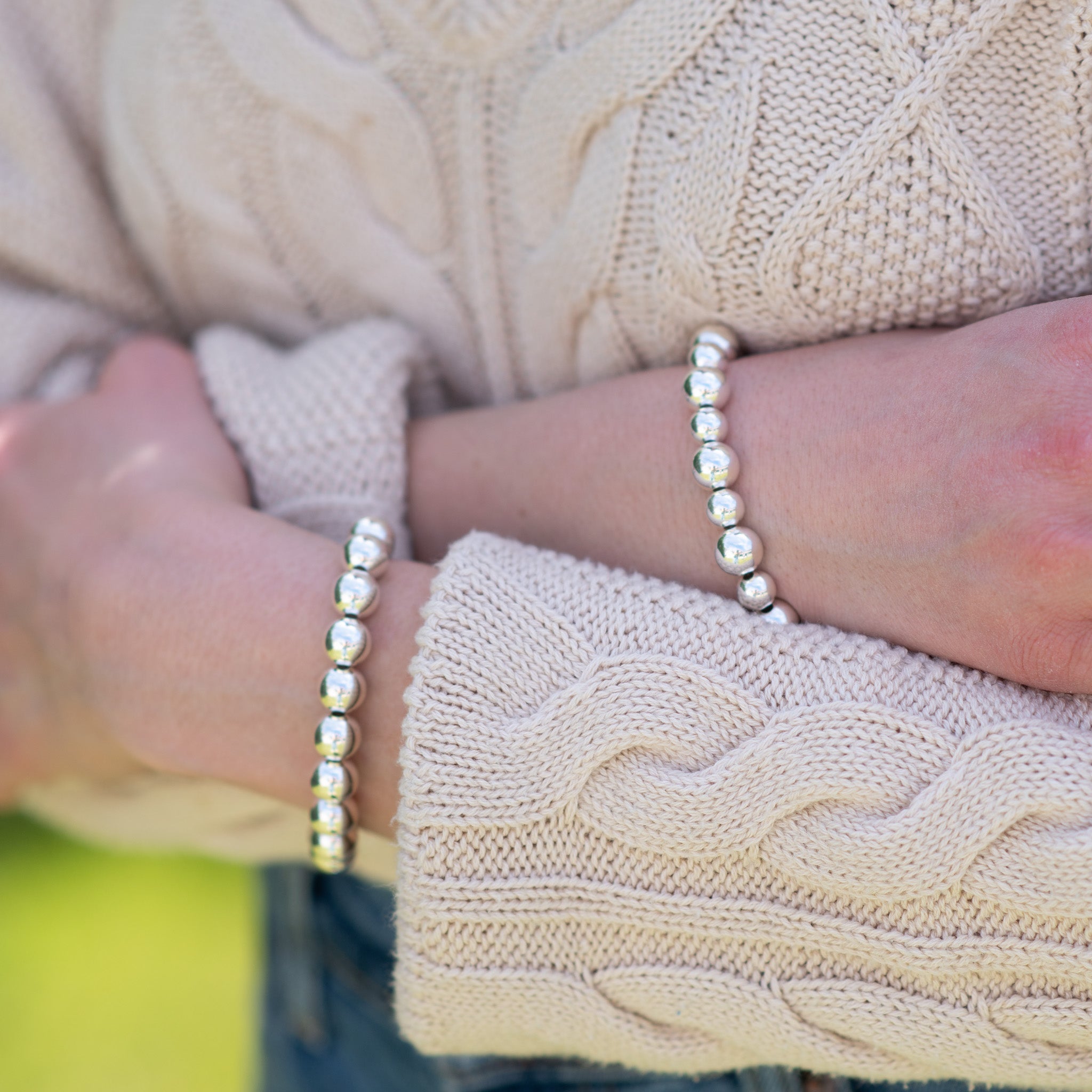 8mm & 10mm Sterling Silver Beaded Bracelet