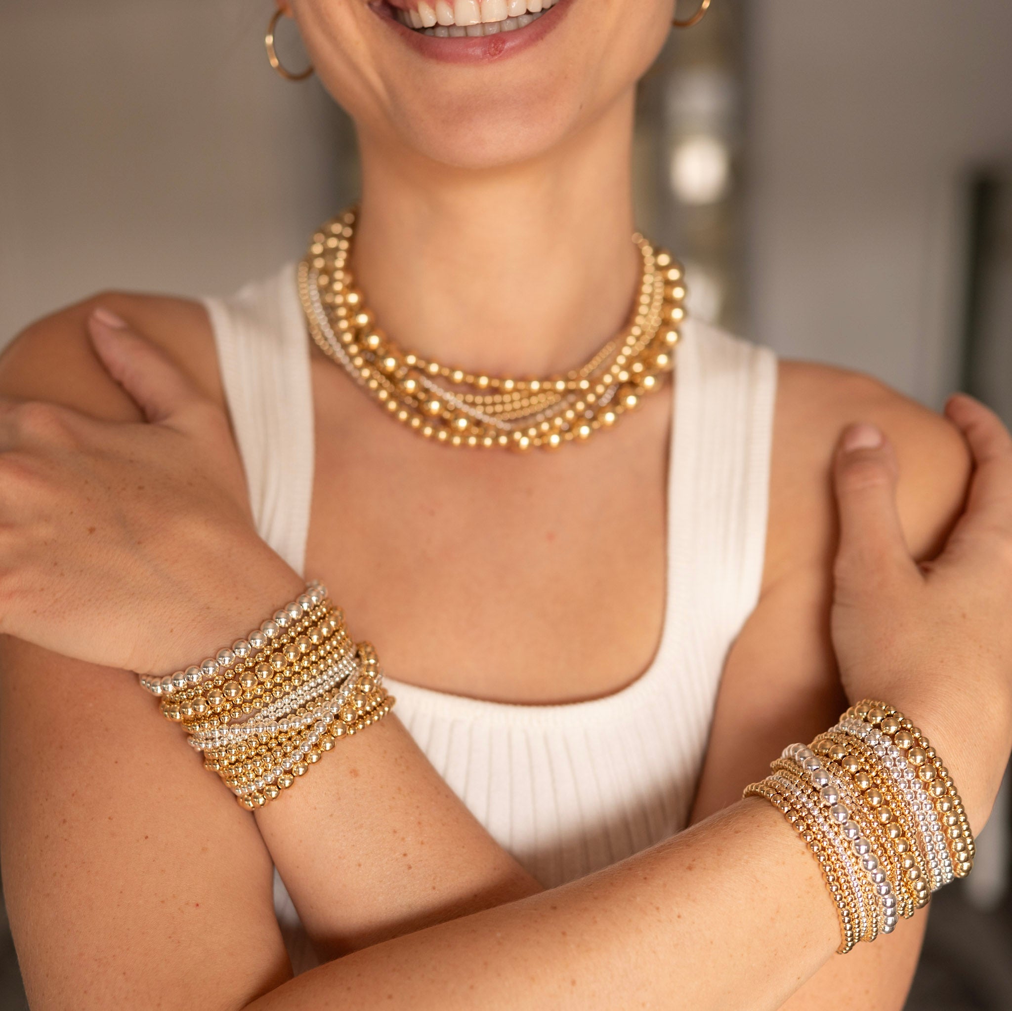 10mm 14k Gold Filled Beaded Bracelet - Jewel Ya