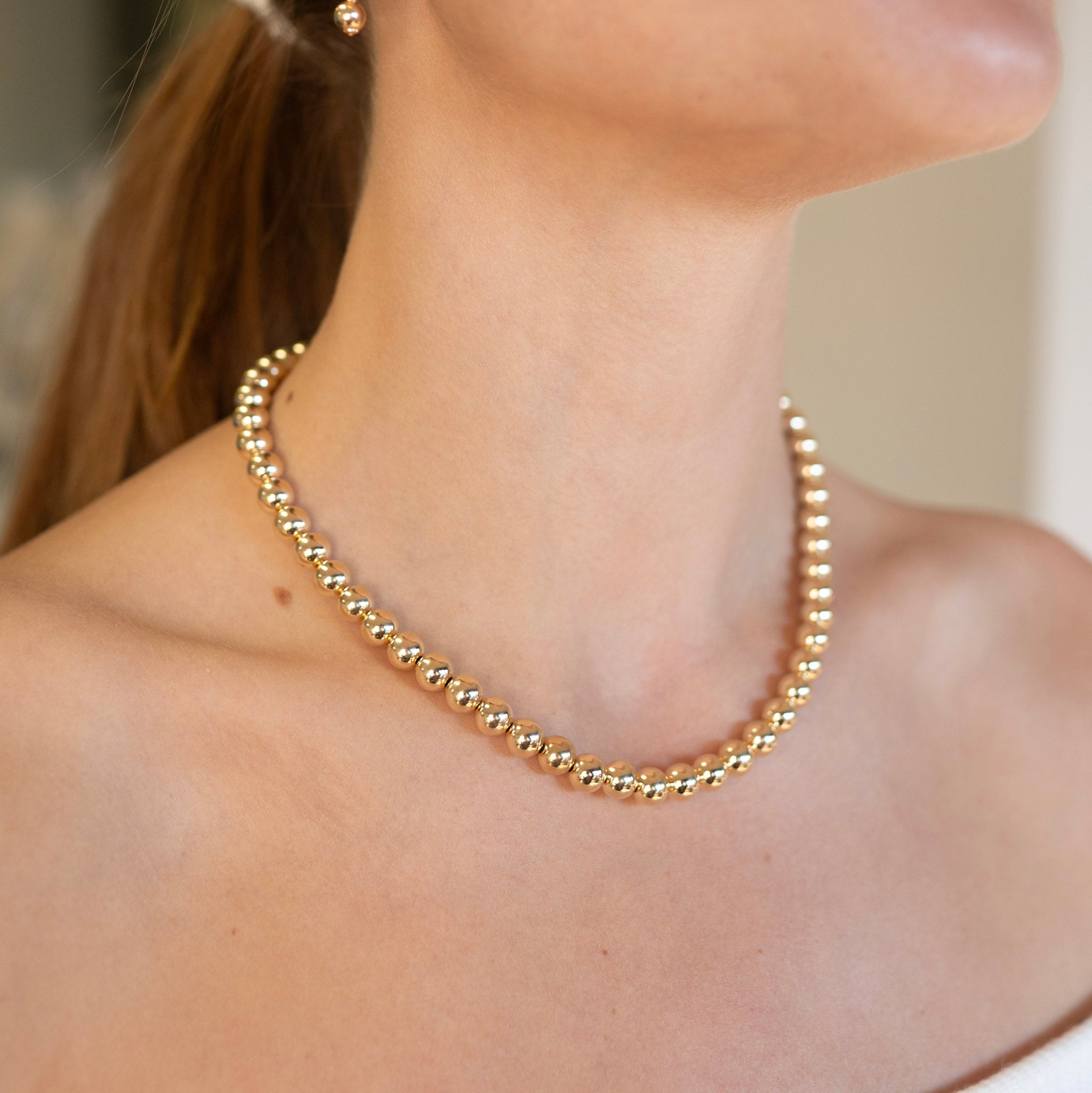 14k Gold Filled 8mm Beaded Lux Necklace - Jewel Ya