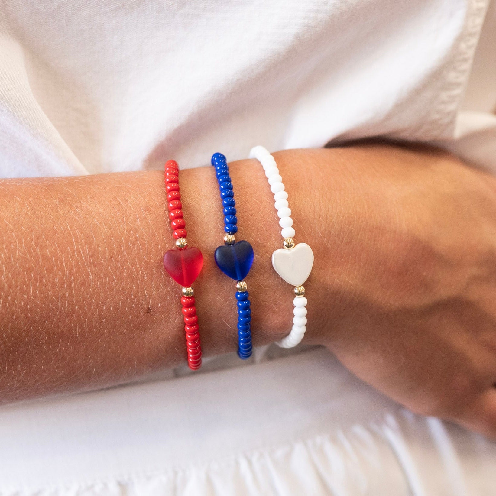Americana July 4th Seed Bead Heart Bracelet