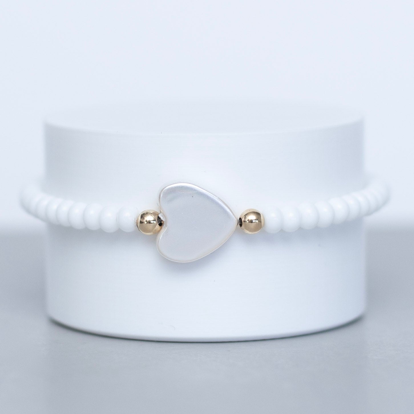 Americana White Seed Bead Heart Stacker Bracelet