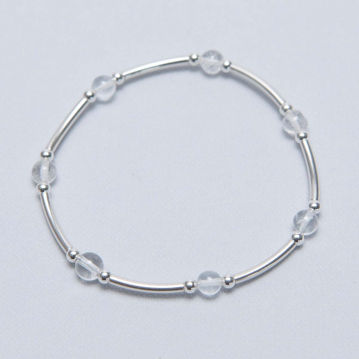 April Crystal Quartz Silver Beaded Lux Tube Bracelet - Jewel Ya