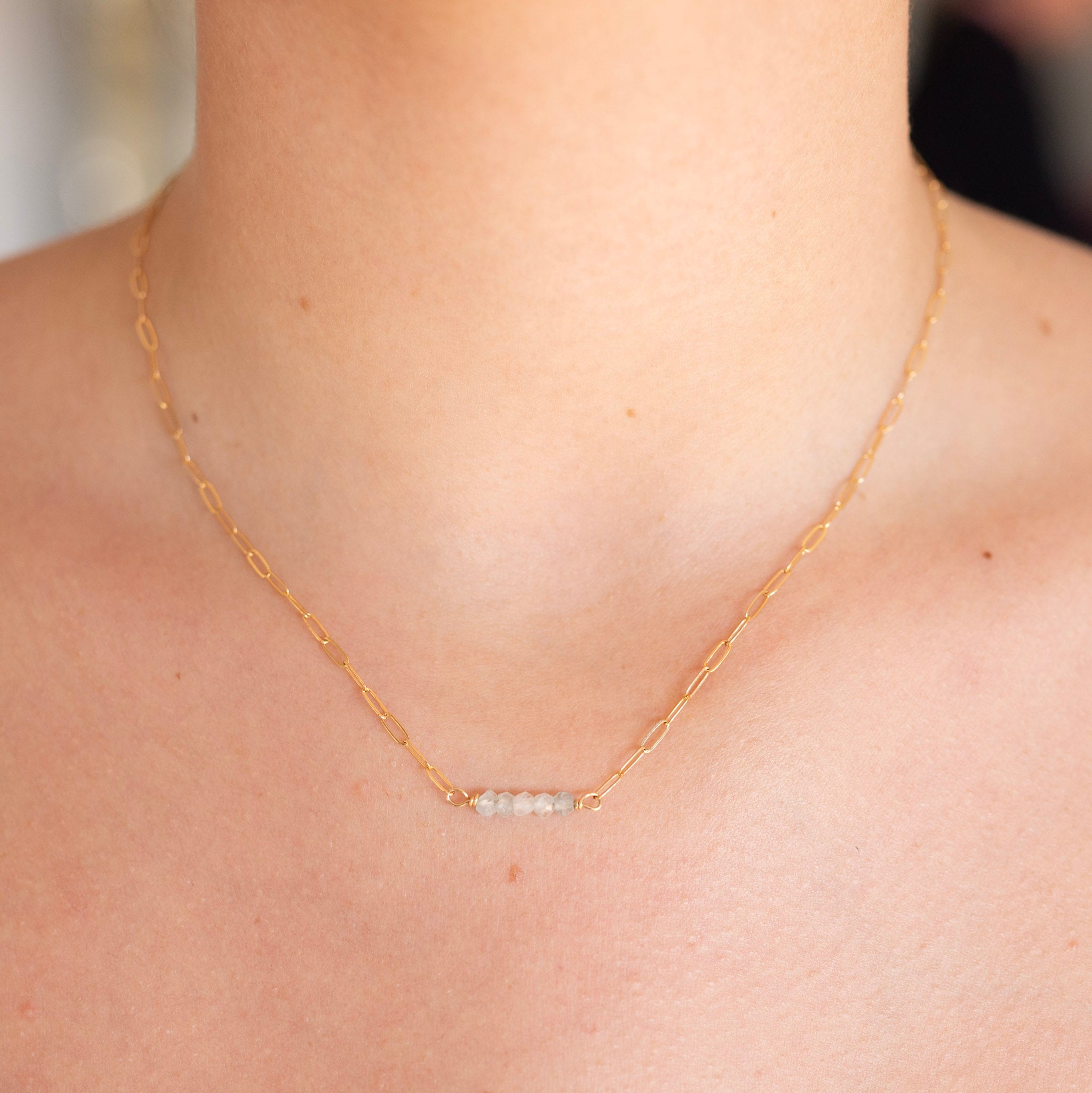 March Aquamarine Birthstone Paperclip Necklace - Jewel Ya