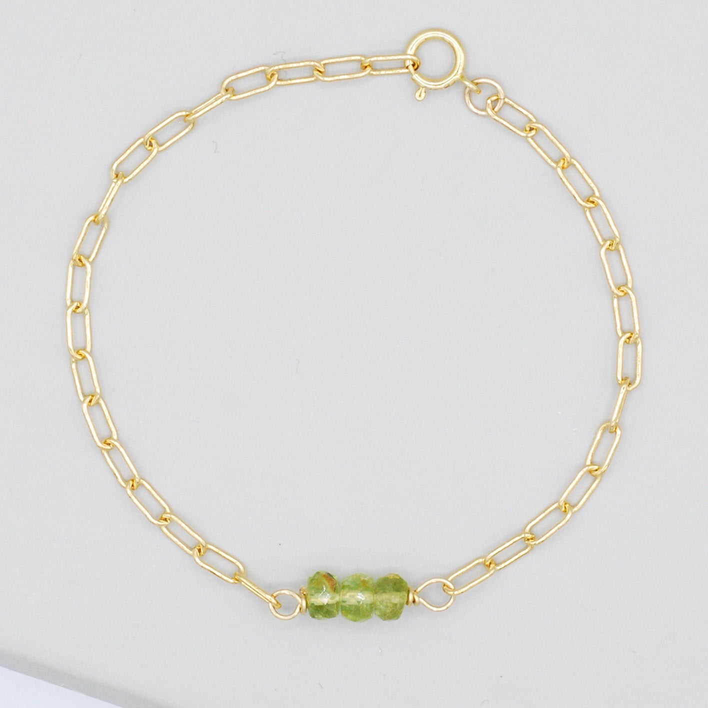 August Peridot Paper Clip Chain Bracelet - Jewel Ya