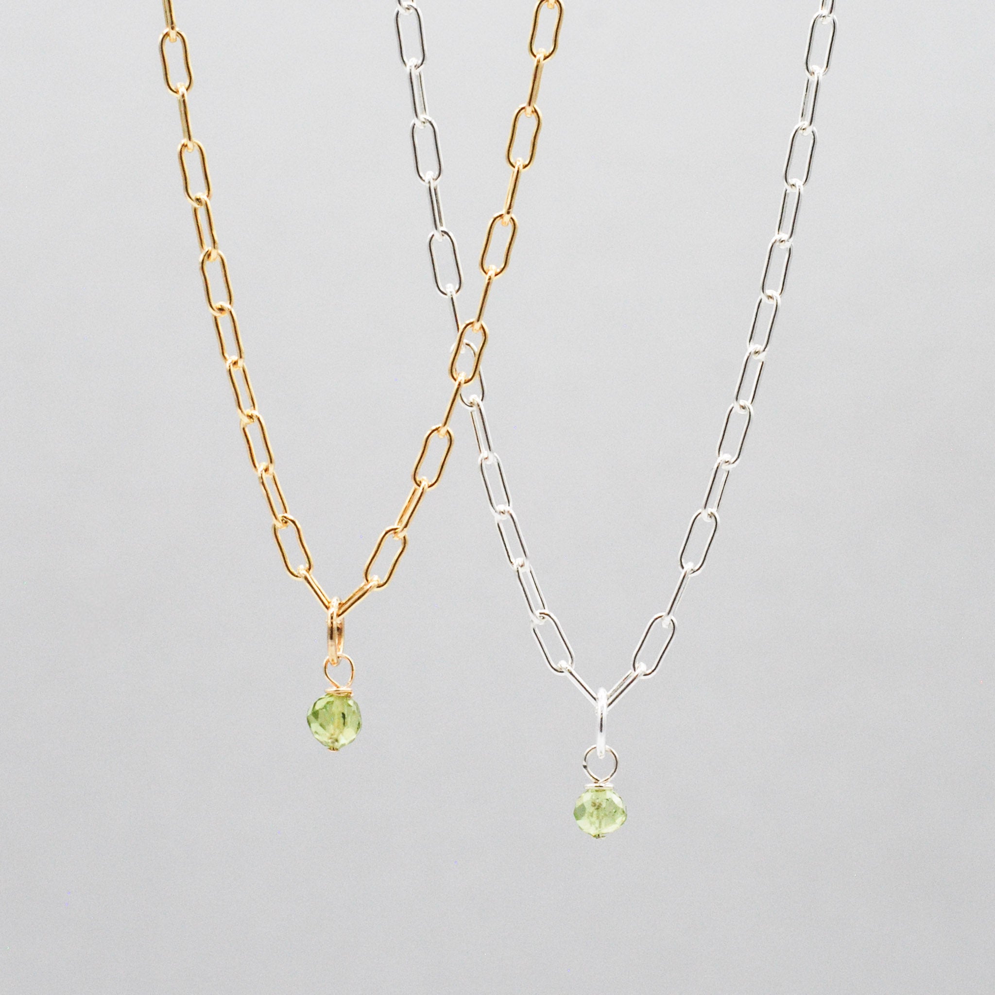 August Peridot Birthstone Paper Clip Necklace - Jewel Ya