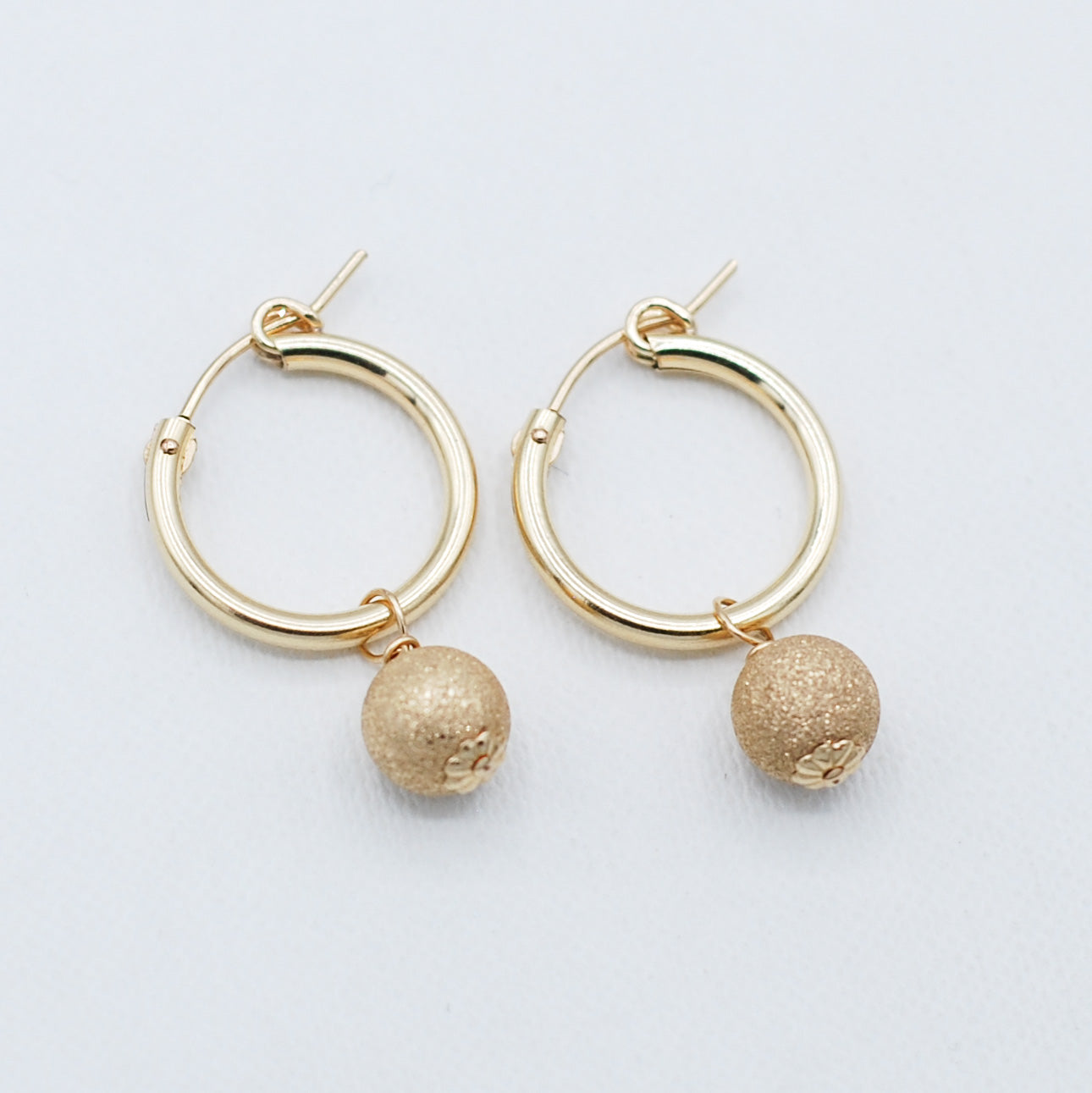 14k Gold Filled Tube Hoops & Sterling Silver Sparkle Ball Drops - Jewel Ya