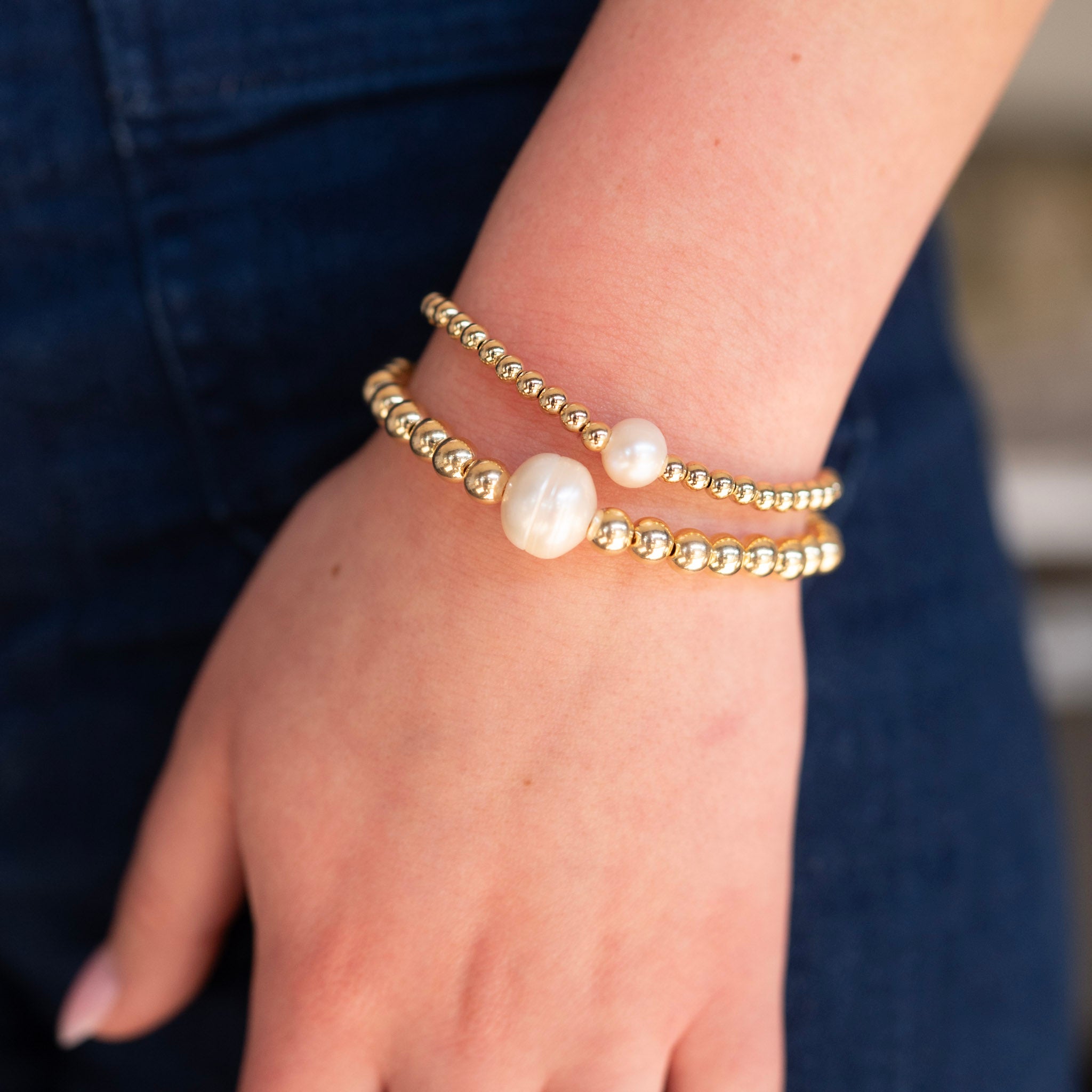 Freshwater Pearl & 4mm Beaded Lux Bracelet - Jewel Ya