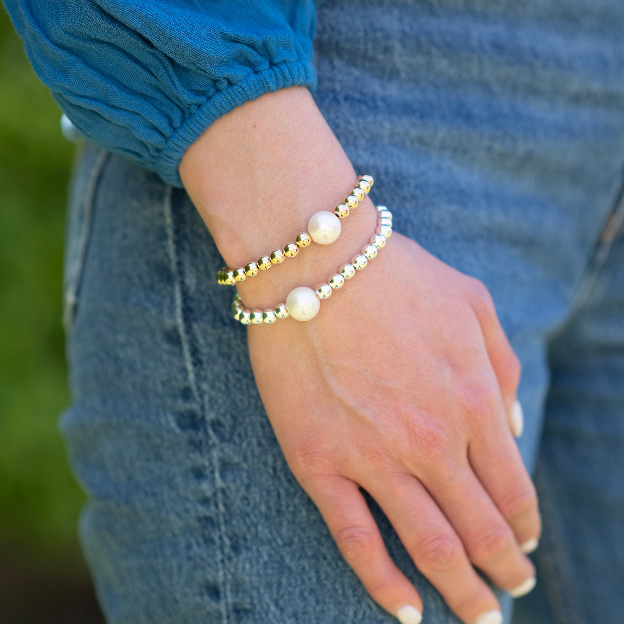 Freshwater Pearl & 6mm Sterling Silver Bracelet - Jewel Ya