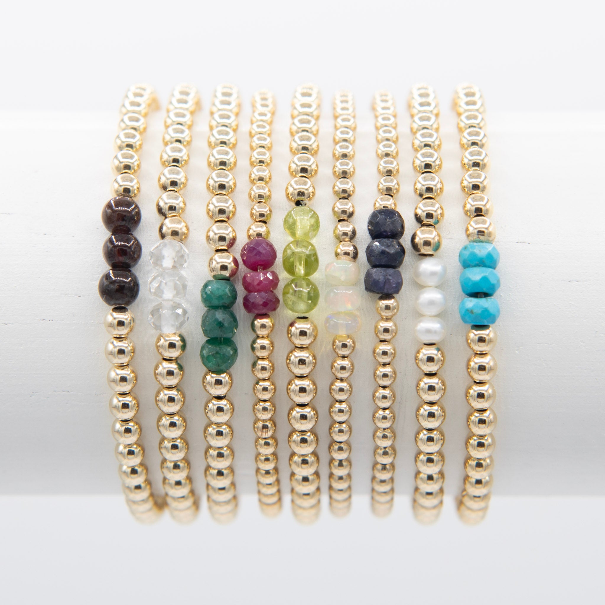 3mm Birthstone & 4mm Beaded Lux Bracelet Set