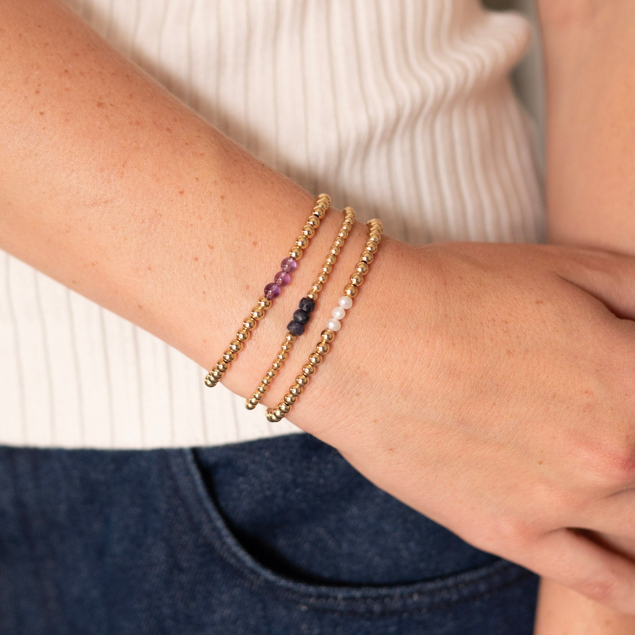 4mm Birthstone & Beaded Lux Bracelet Set