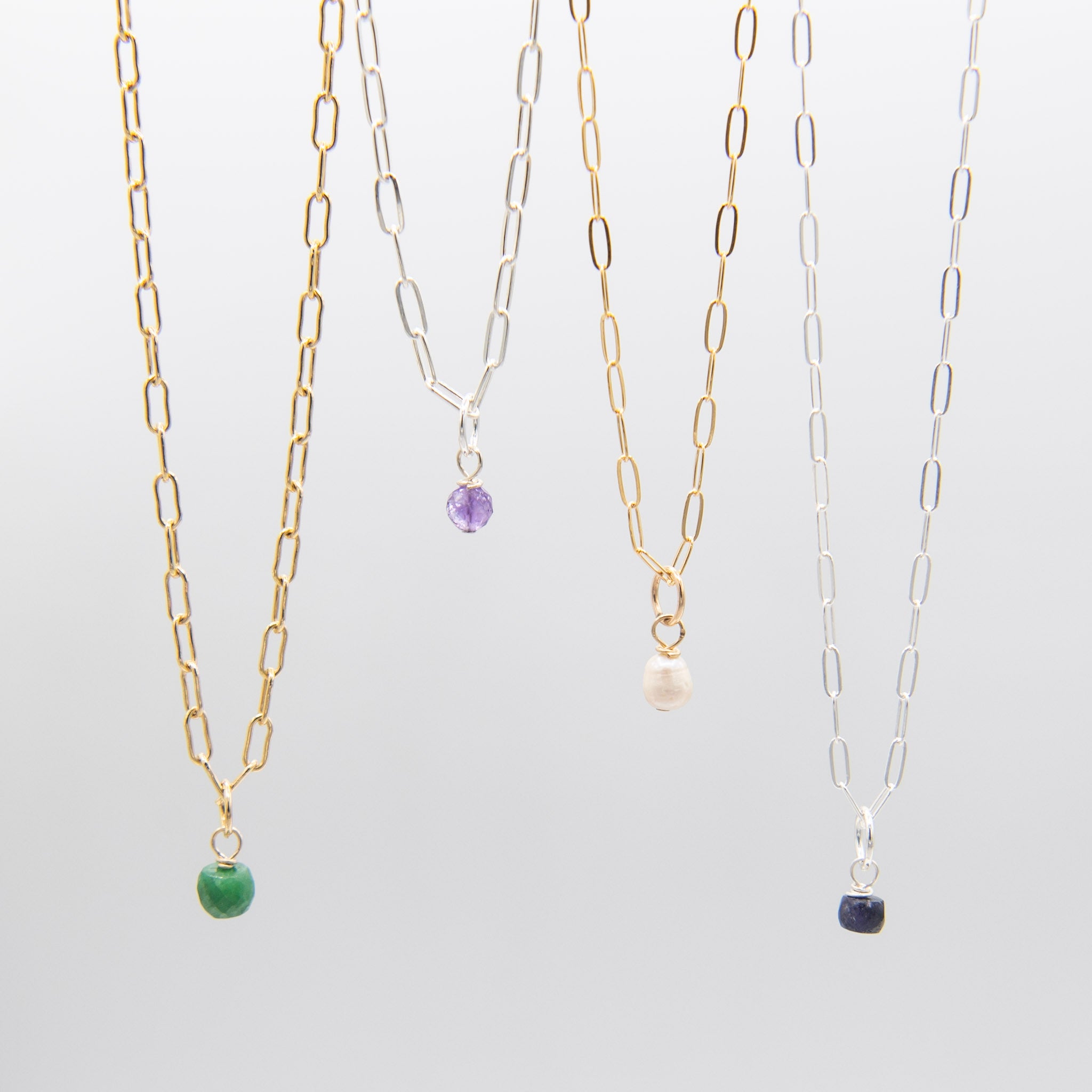 Birthstone Paperclip Charm Necklace - Jewel Ya