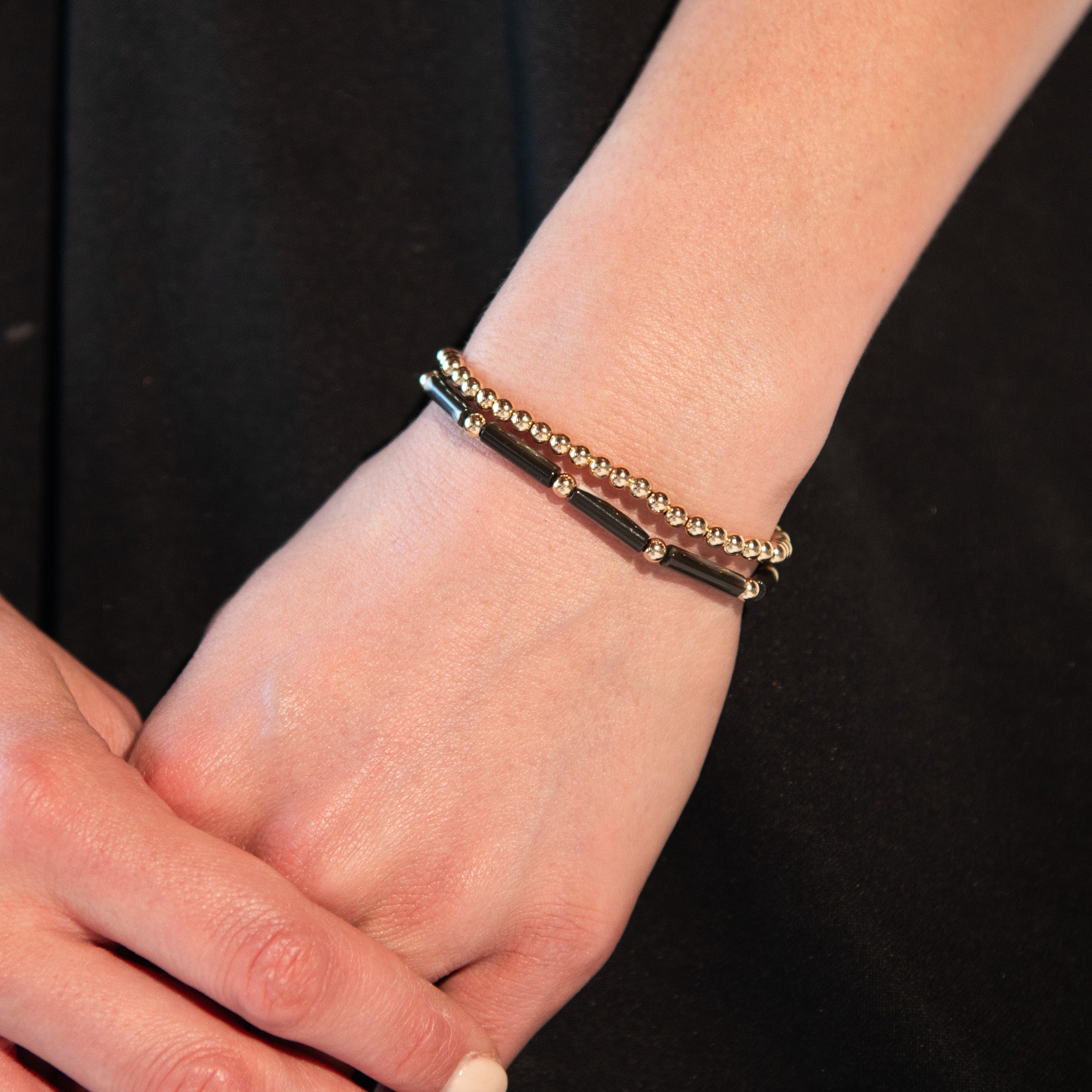 Black Mother of Pearl Beaded Lux Tube Bracelet - Jewel Ya