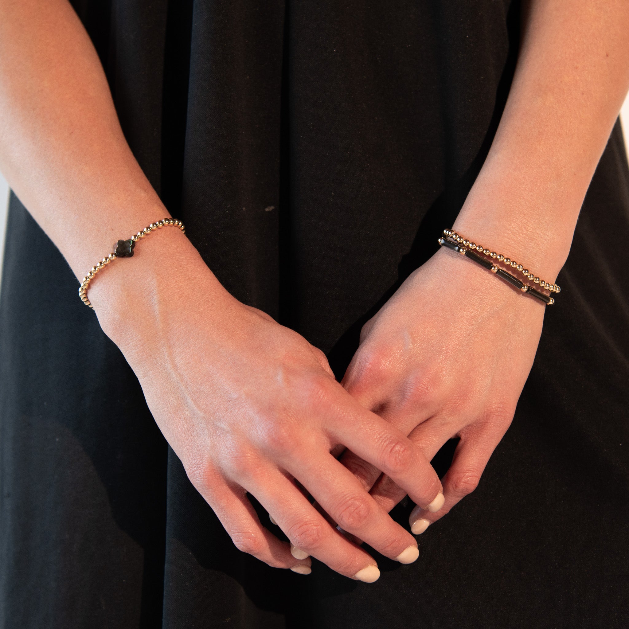 Black Mother of Pearl Beaded Lux Tube Bracelet - Jewel Ya