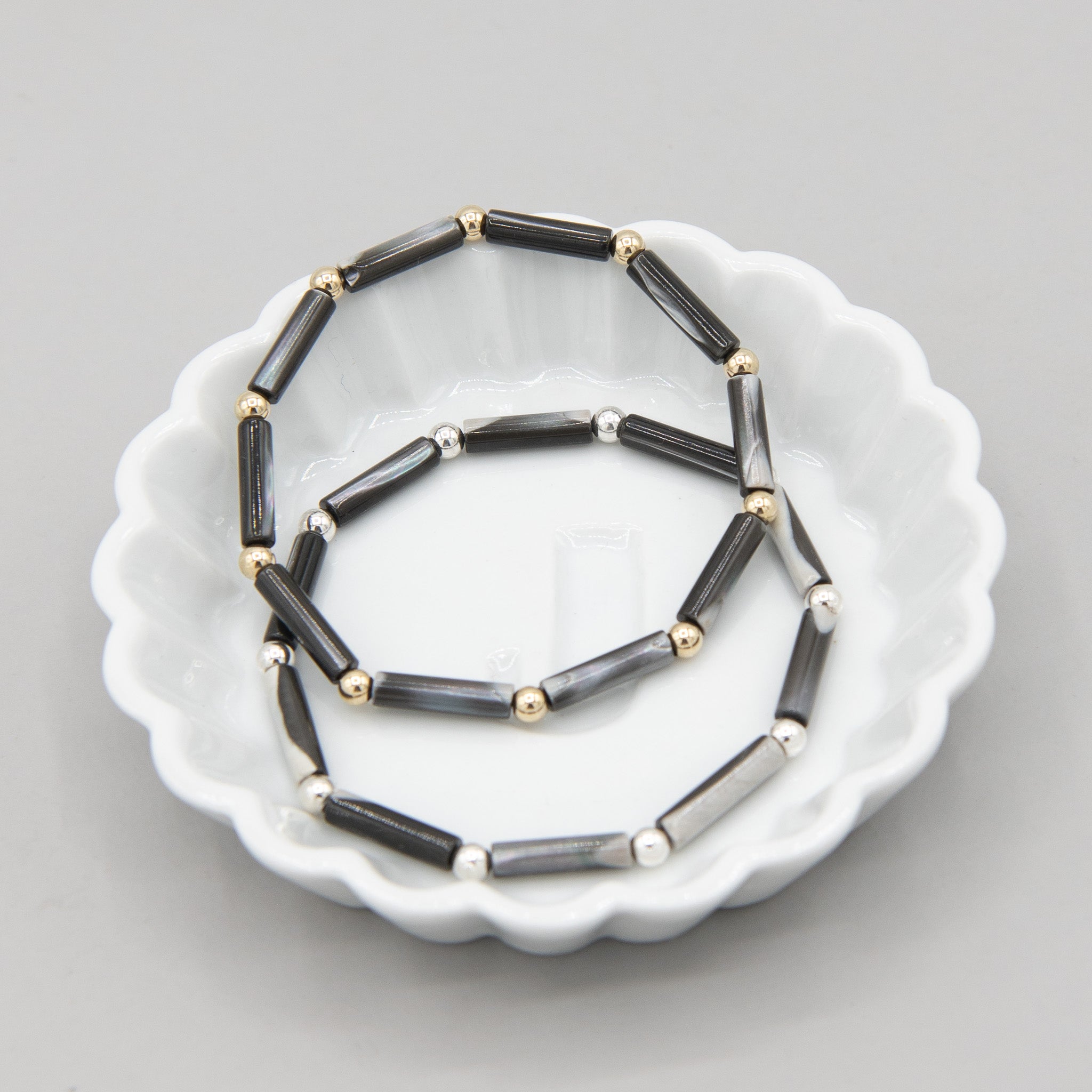 Black Mother of Pearl Beaded Lux Tube Bracelet - Jewel Ya