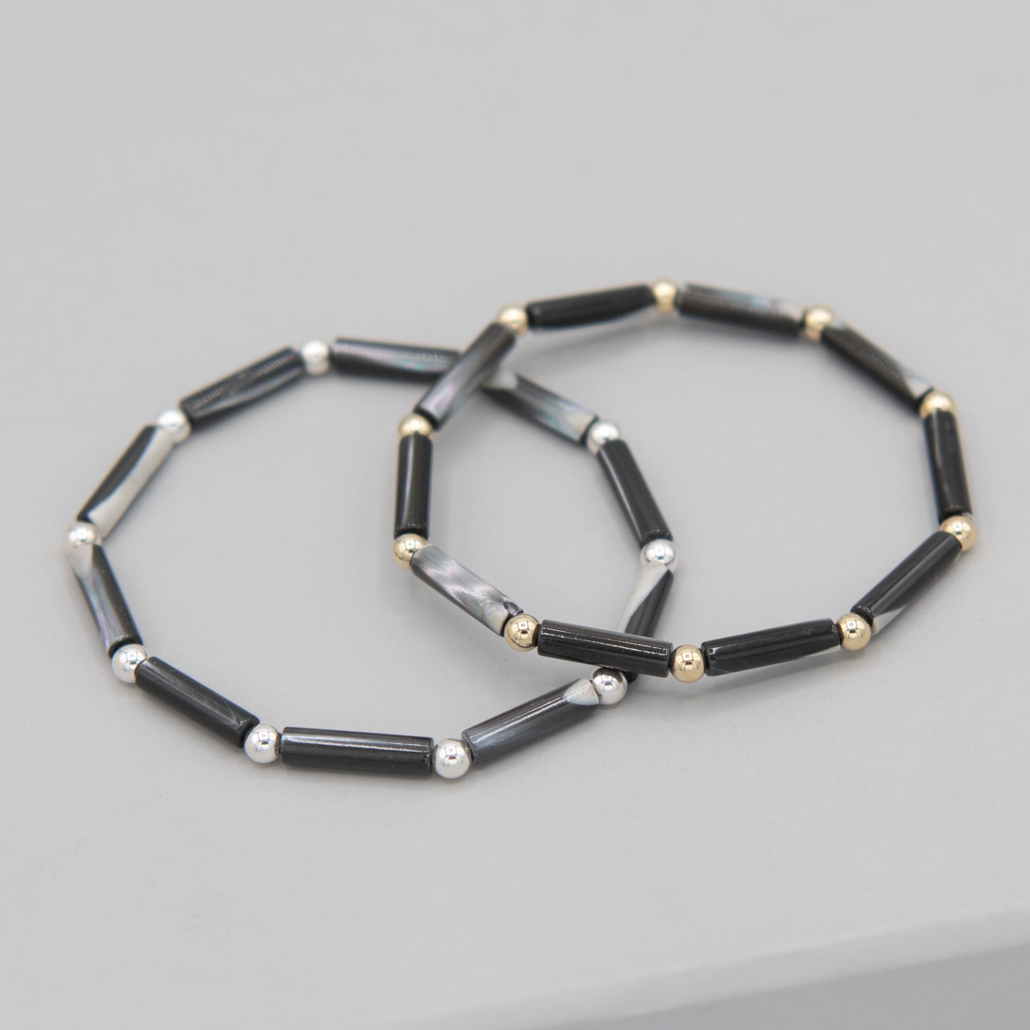 Black Mother of Pearl Beaded Lux Tube Bracelet - Jewel Ya