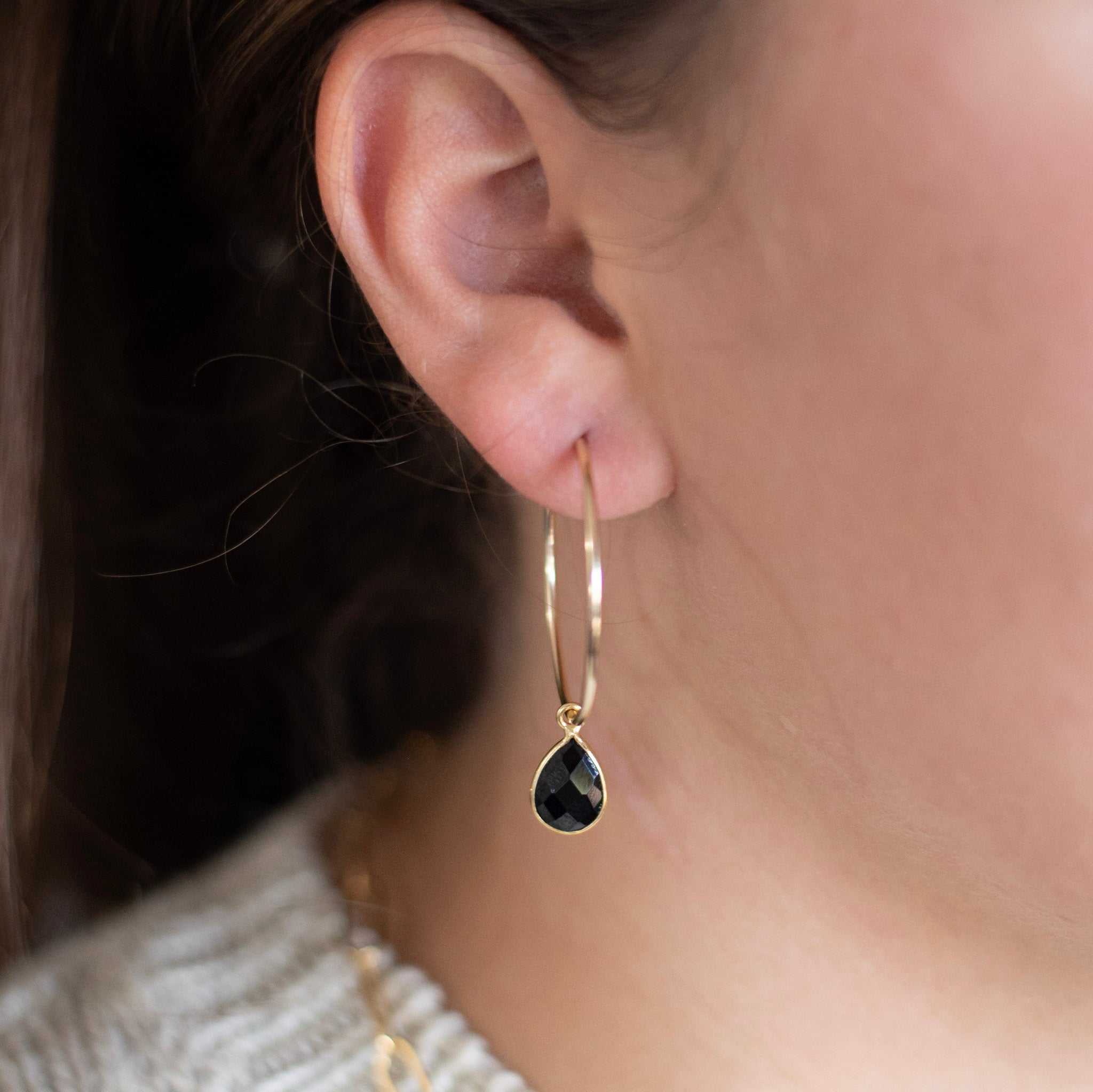 Black Onyx Teardrop Hoop Drops - Jewel Ya