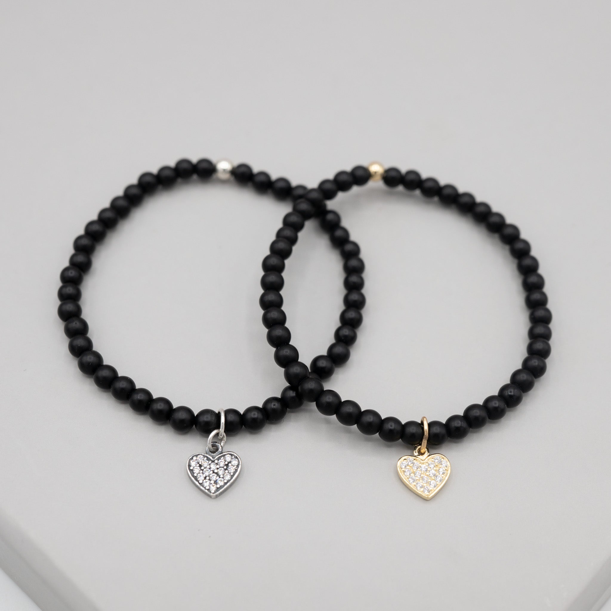 Black Onyx & Cubic Zirconia Heart Bracelet - Jewel Ya