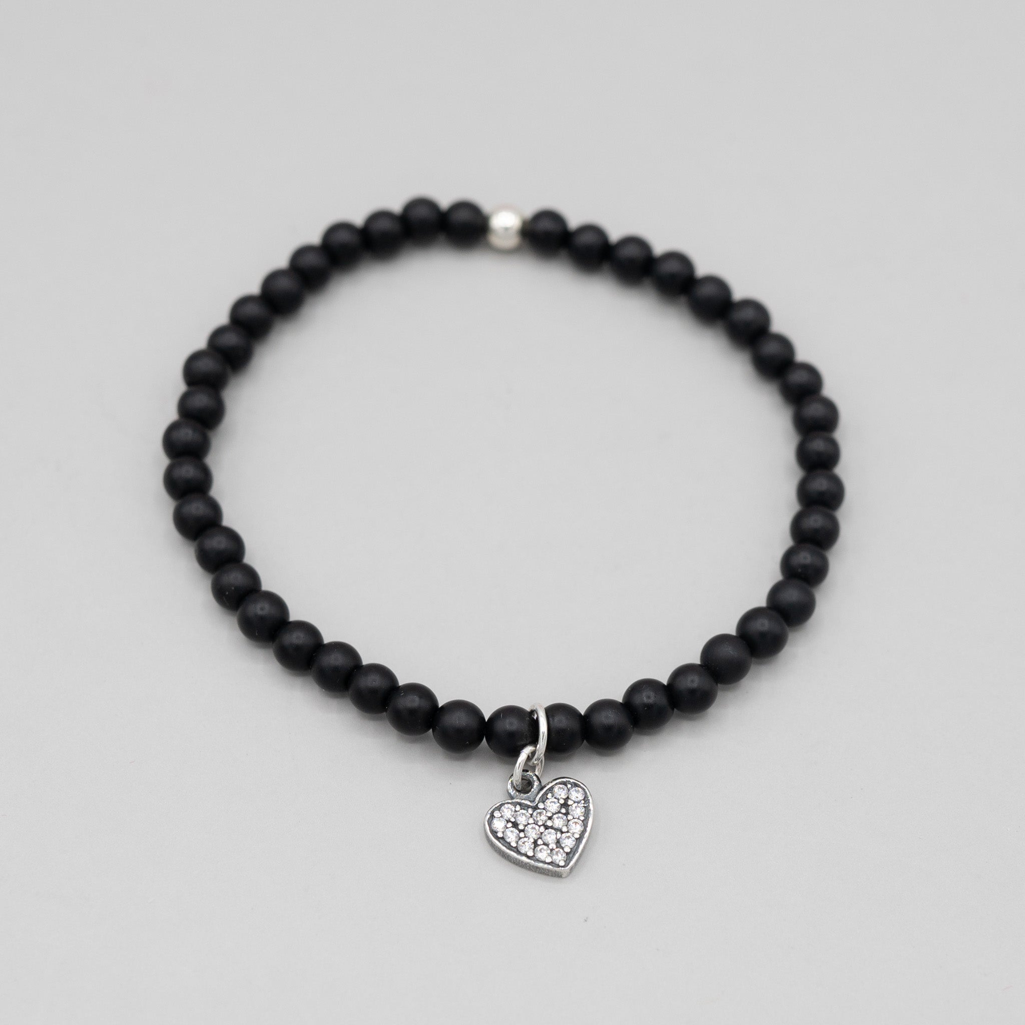 Black Onyx & Cubic Zirconia Heart Bracelet - Jewel Ya