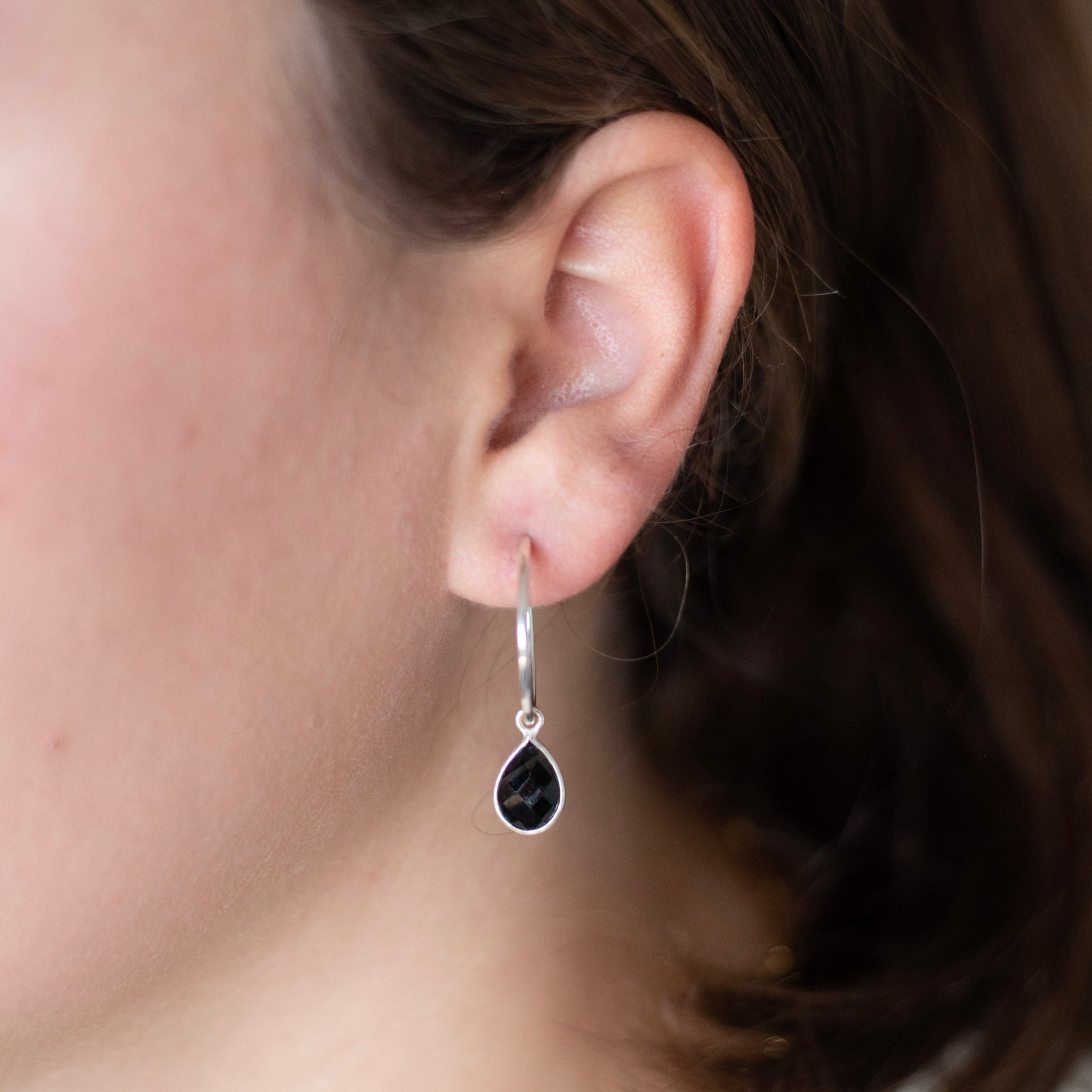 Black Onyx Teardrop Hoop Drops - Jewel Ya