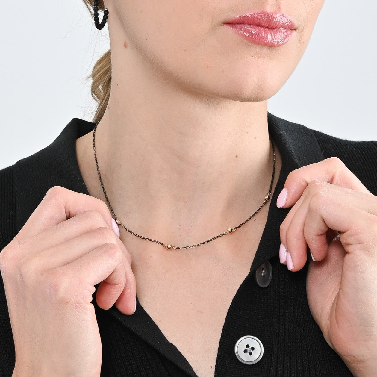 Petite Black Diamond Station Necklace - Jewel Ya