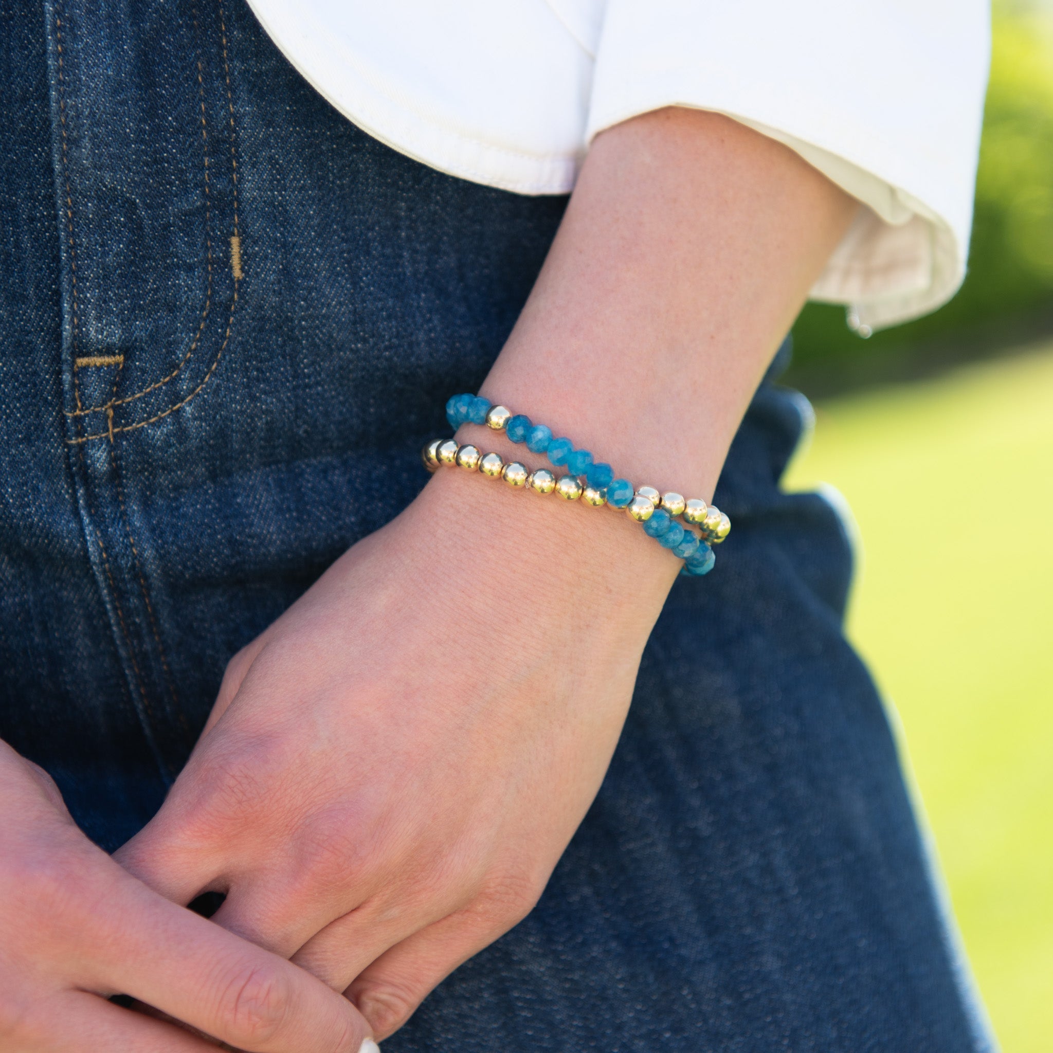 Aqua Blue Jade Beaded Lux Bracelet - Jewel Ya