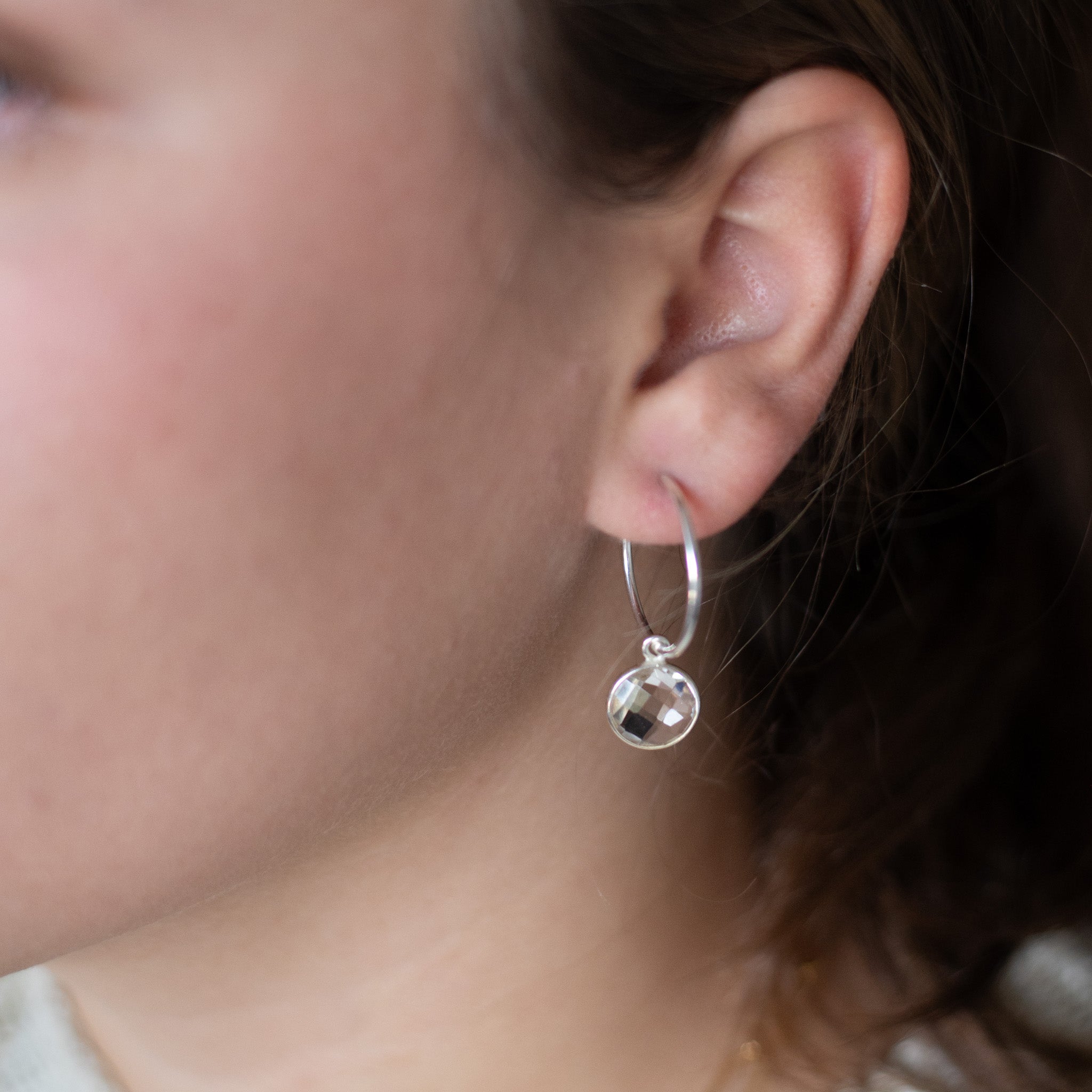 Crystal Quartz Hoop Drops - Jewel Ya