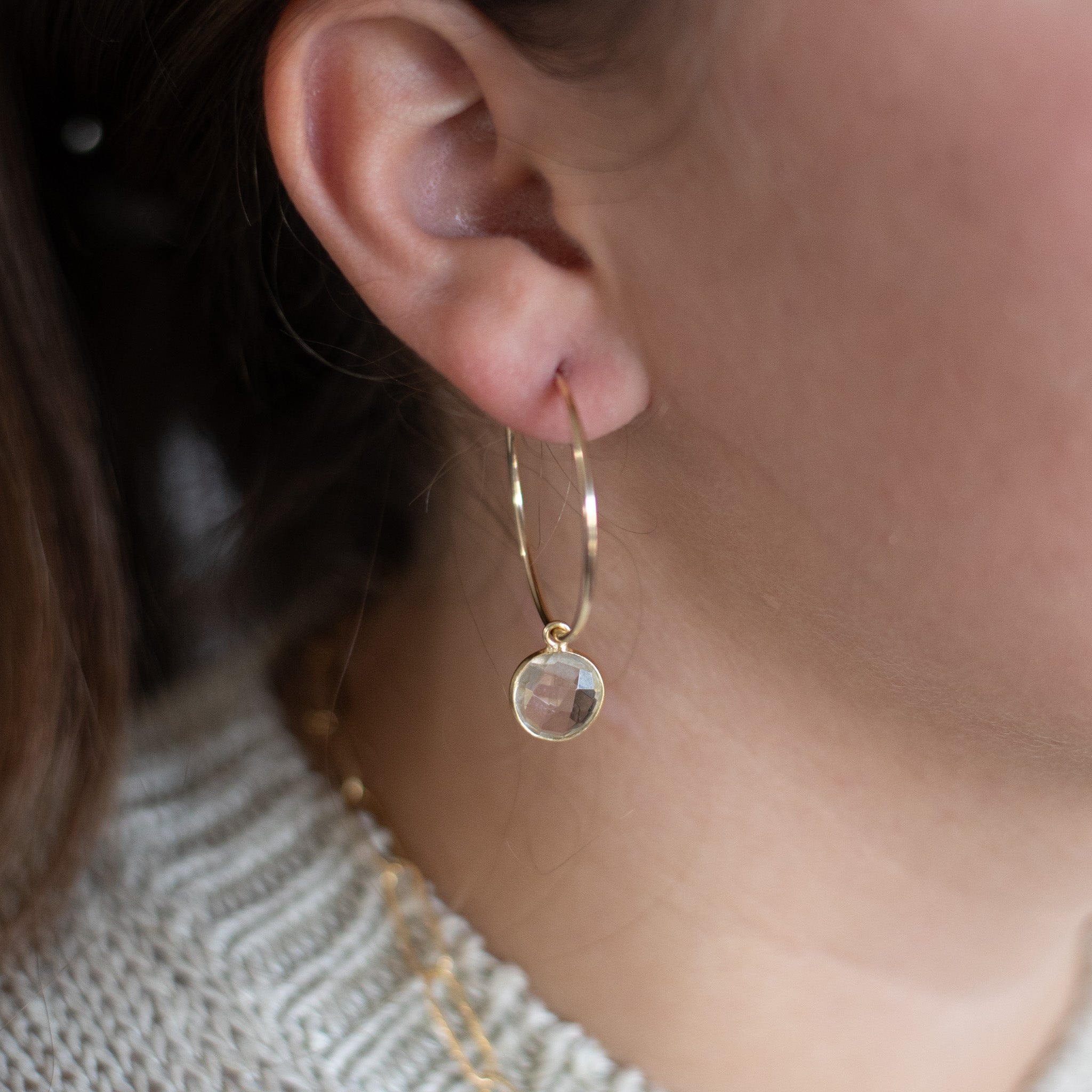 Large Crystal Quartz Hoop Drops - Jewel Ya