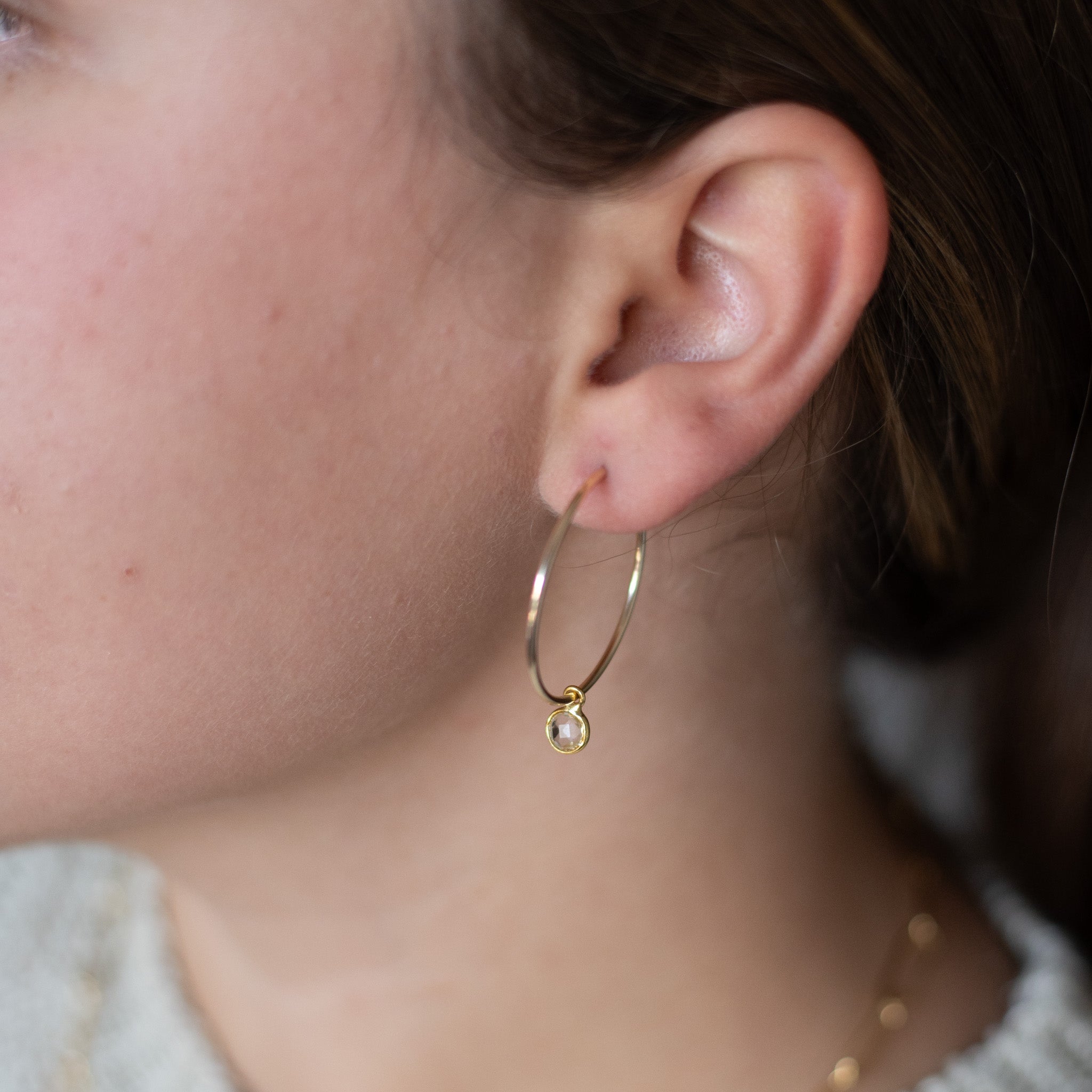 Petite Crystal Quartz Hoop Drops - Jewel Ya
