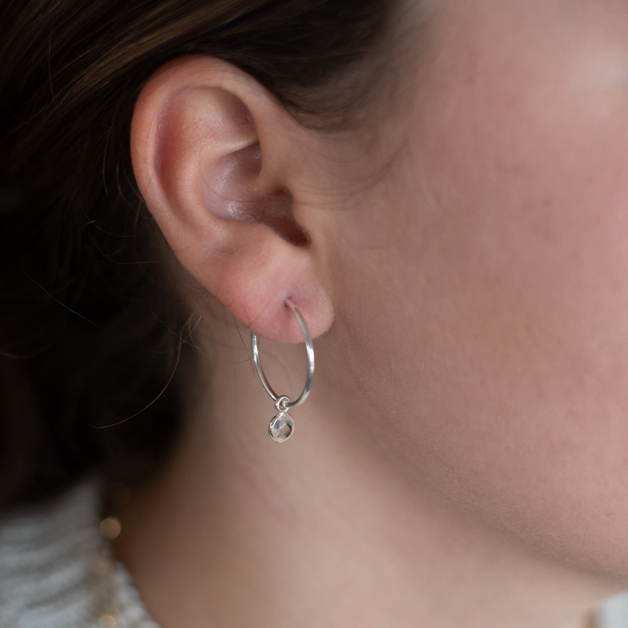 Crystal Quartz Hoop Drops