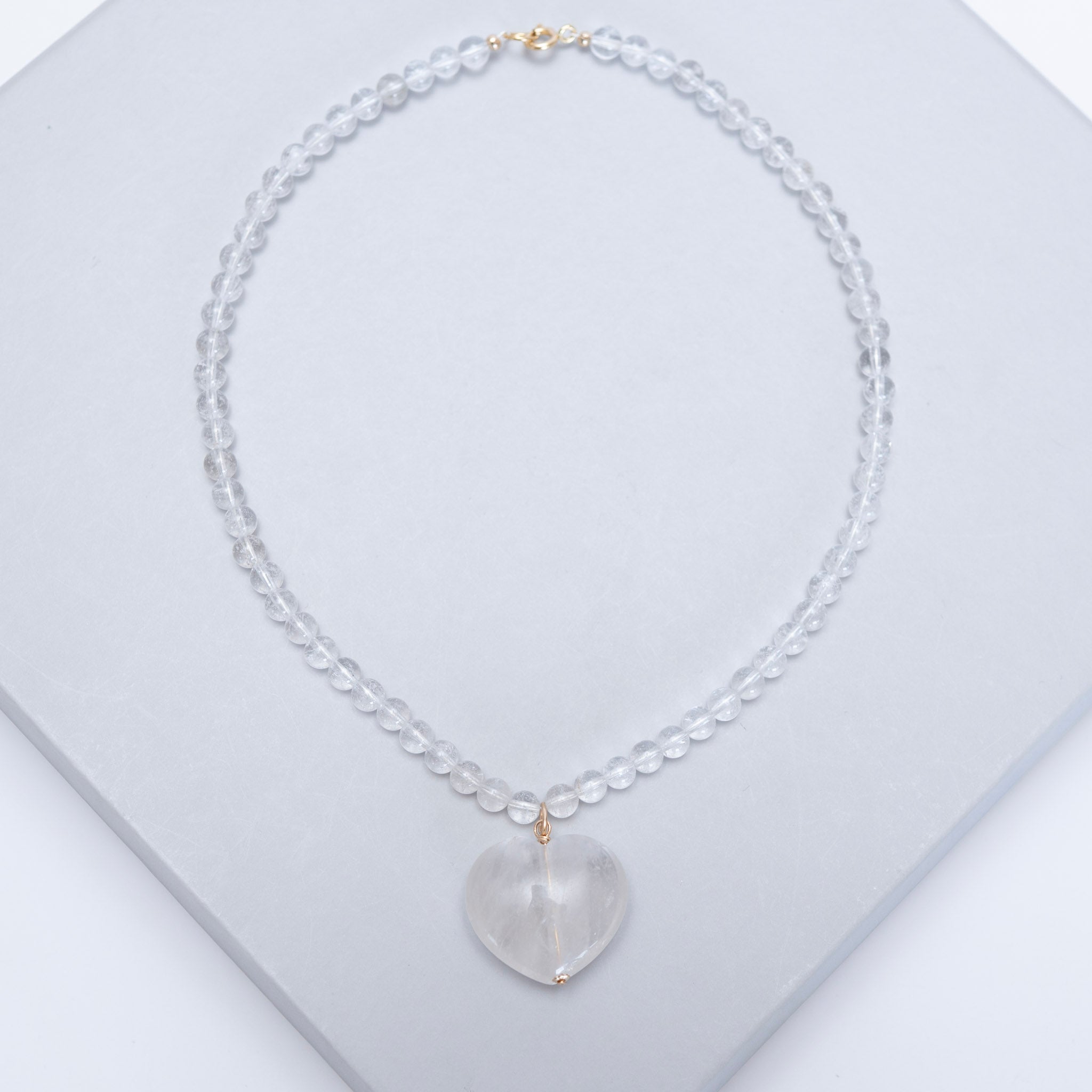 Crystal Quartz Beaded Heart Necklace