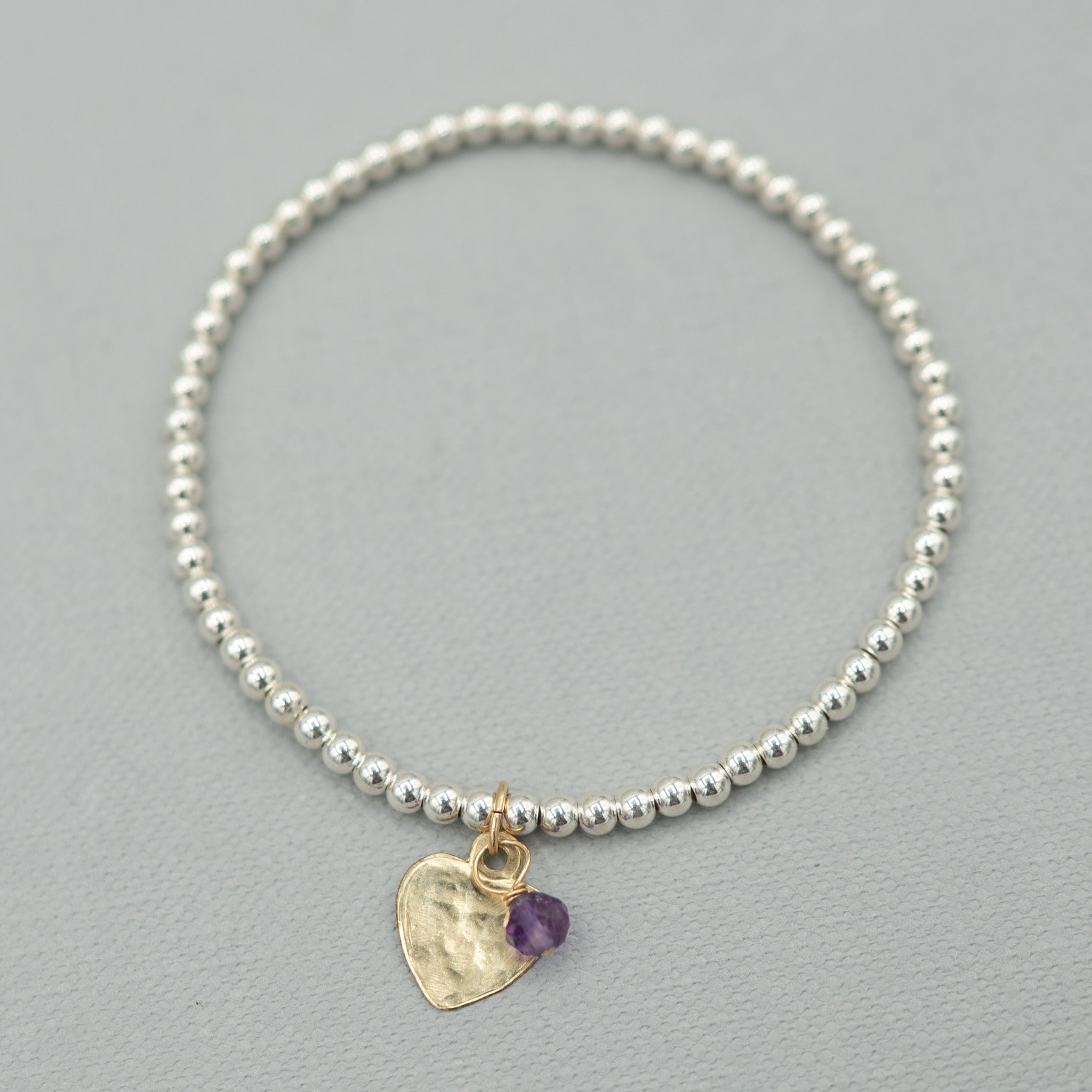 Custom 3mm Beaded Lux Birthstone Heart Bracelet - Jewel Ya