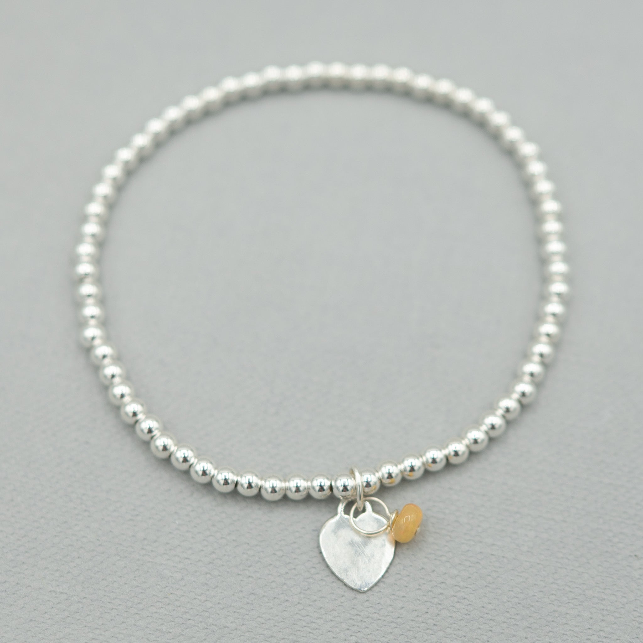 Custom 3mm Beaded Lux Birthstone Heart Bracelet - Jewel Ya