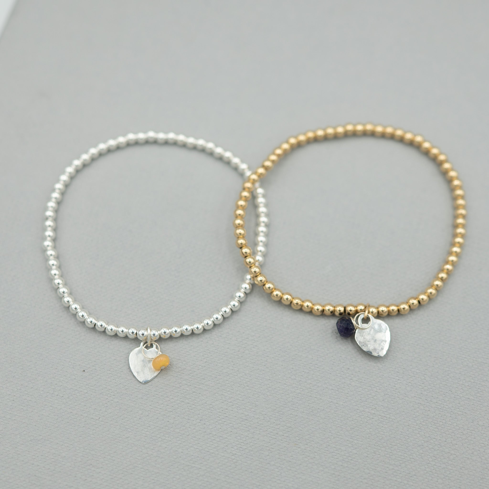 Custom 3mm Beaded Lux Birthstone Heart Bracelet - Jewel Ya