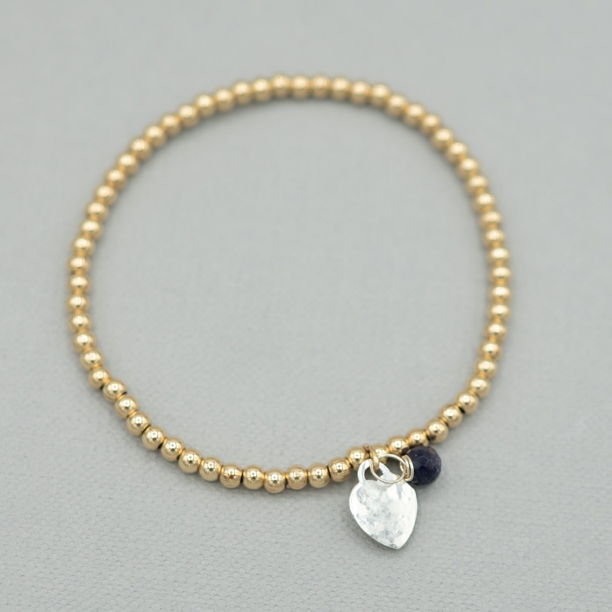 Custom 3mm Beaded Lux Birthstone Heart Bracelet - Jewel Ya