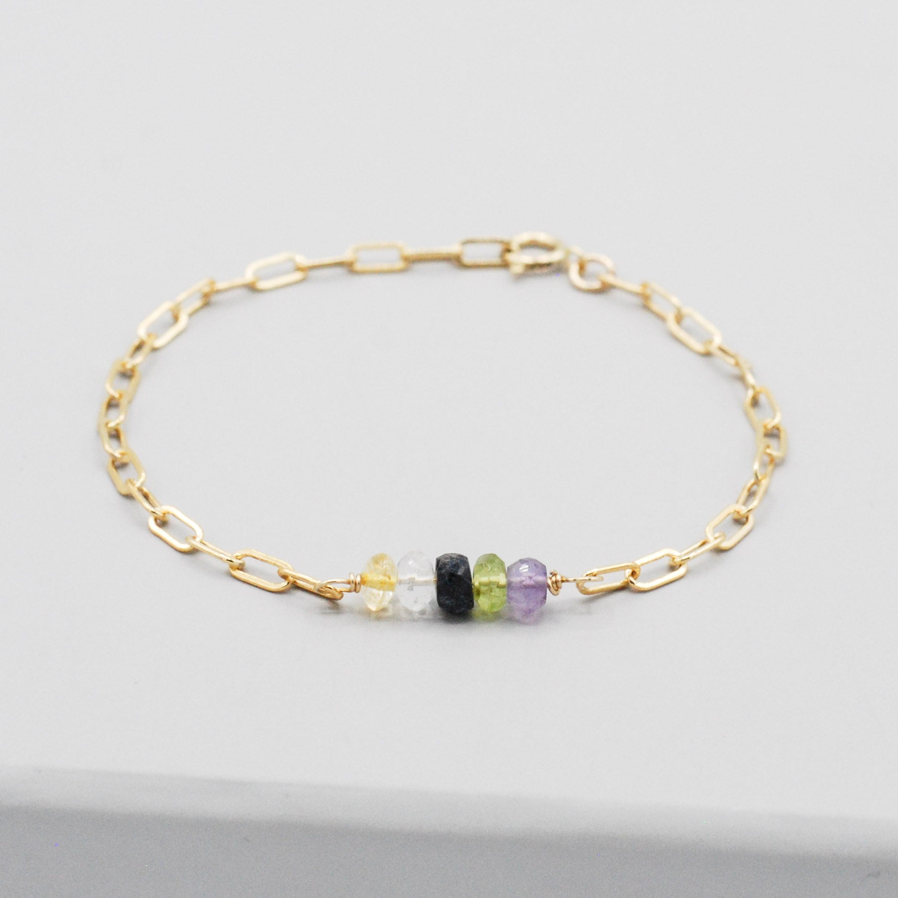 'My People' Birthstone Paper Clip Chain Bracelet - Jewel Ya