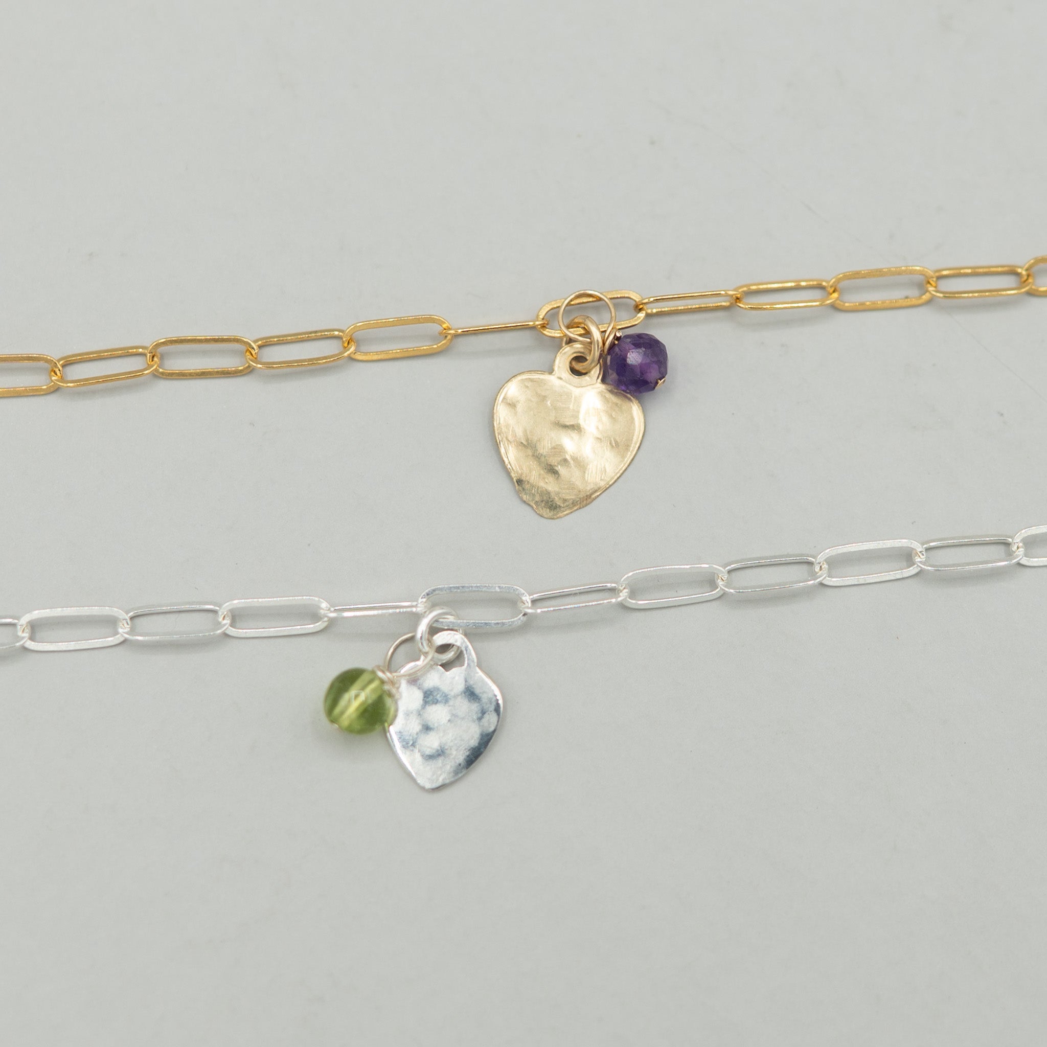 Custom Birthstone Paperclip Heart Bracelet - Jewel Ya