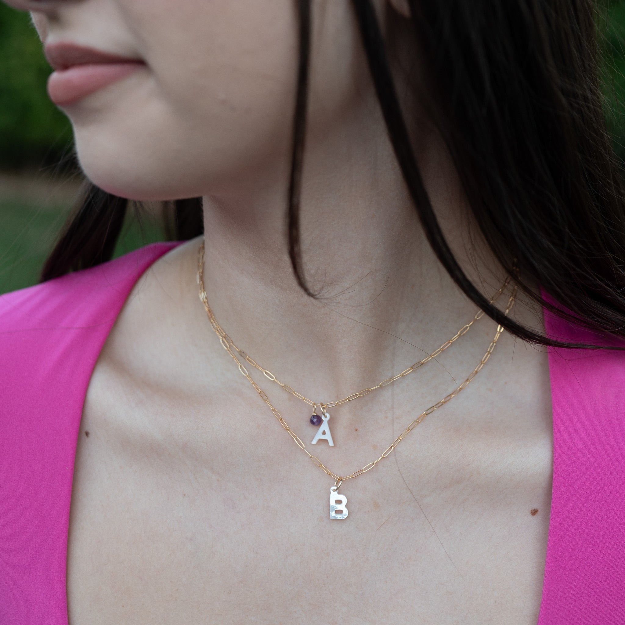 'My People' Initial & Birthstone Paper Clip Chain Necklace - Jewel Ya