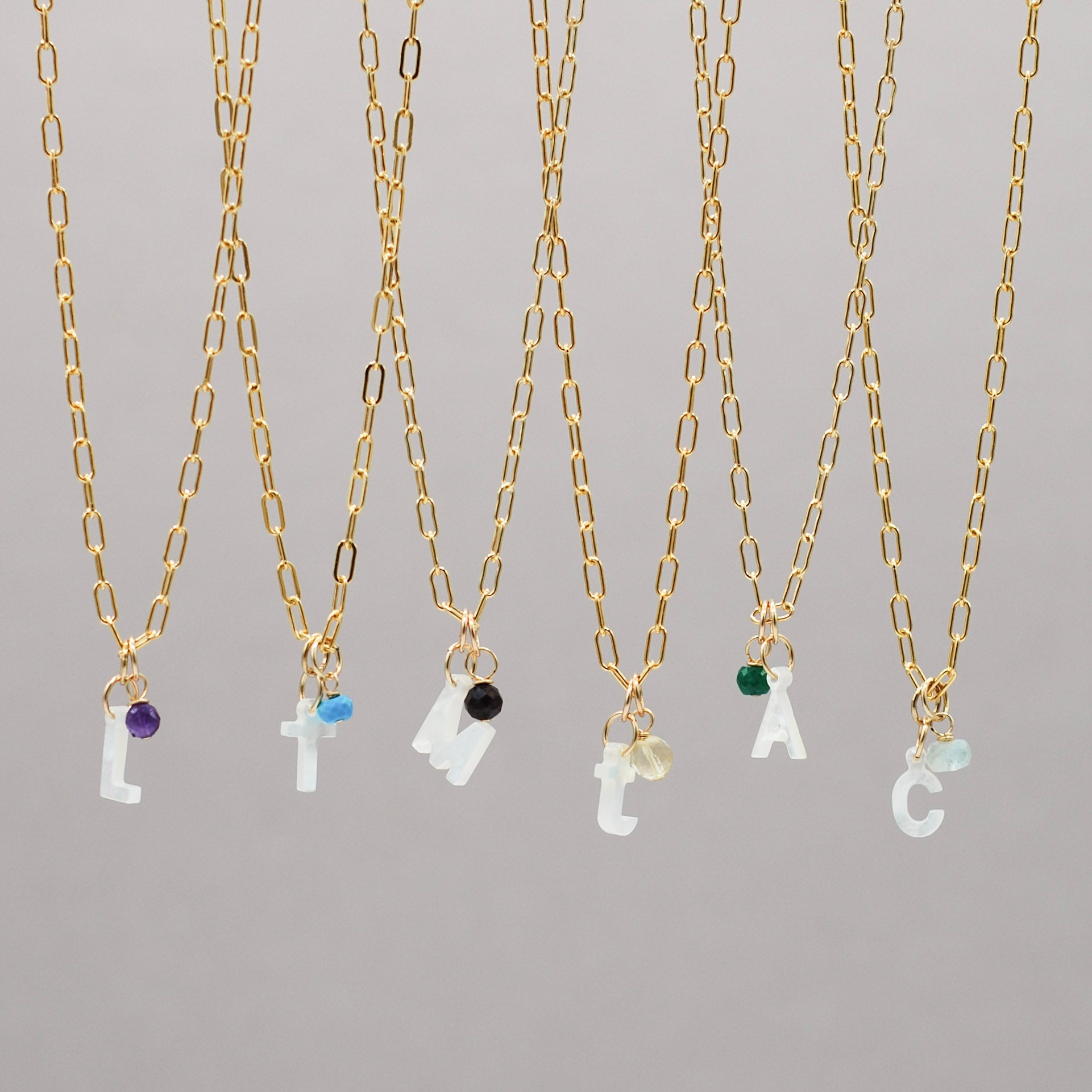 'My People' Initial & Birthstone Paper Clip Chain Necklace - Jewel Ya