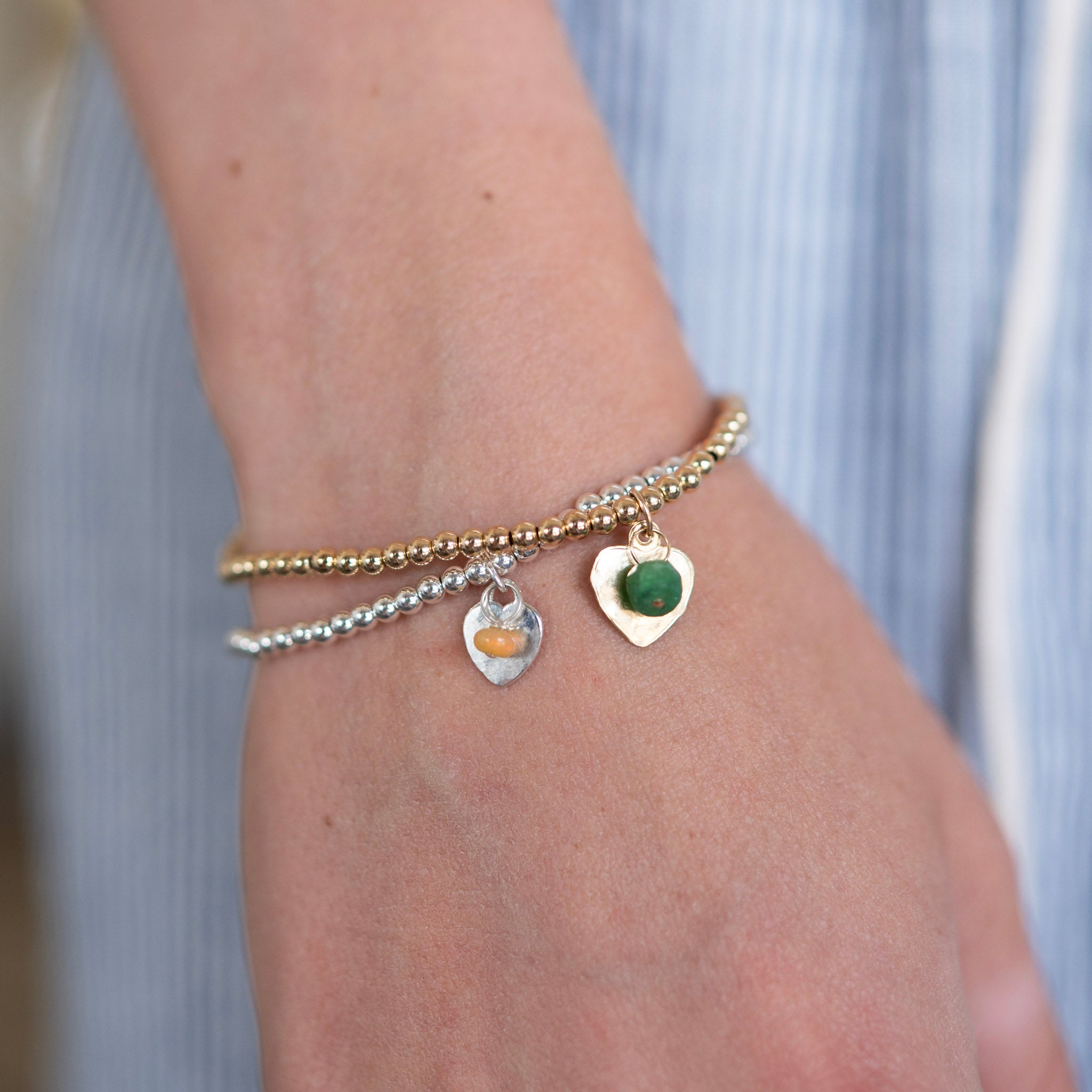 Custom 3mm Beaded Lux Birthstone Heart Bracelet