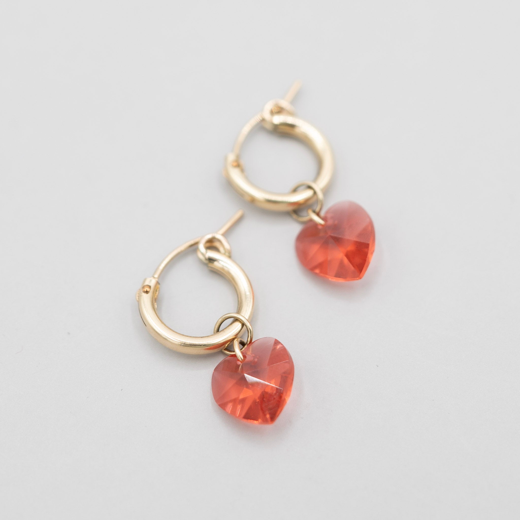 Red Acrylic Crystal Heart Hoop Drops - Jewel Ya