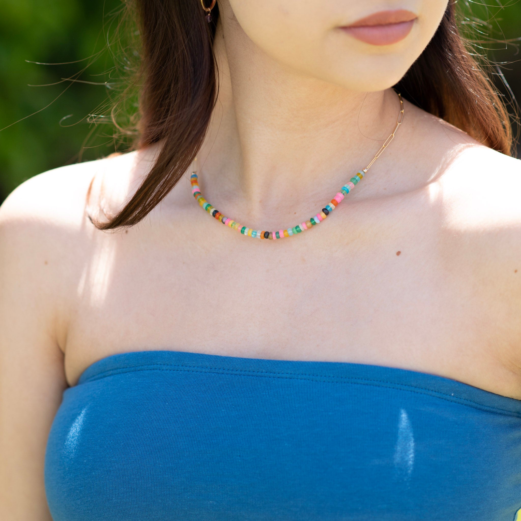 14k Gold Filled Paperclip + Ethiopian Opal Necklace - Jewel Ya