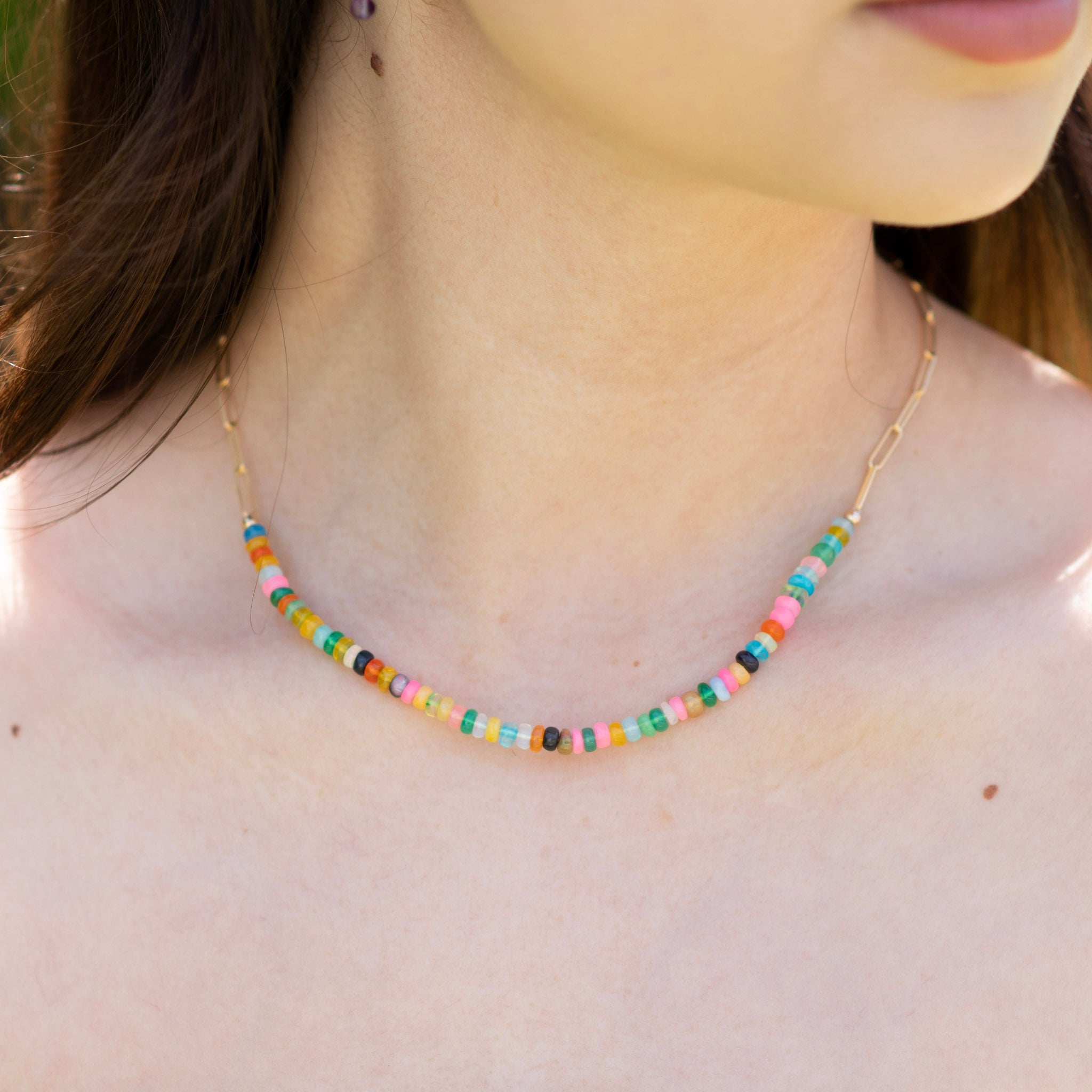 14k Gold Filled Paperclip + Ethiopian Opal Necklace - Jewel Ya