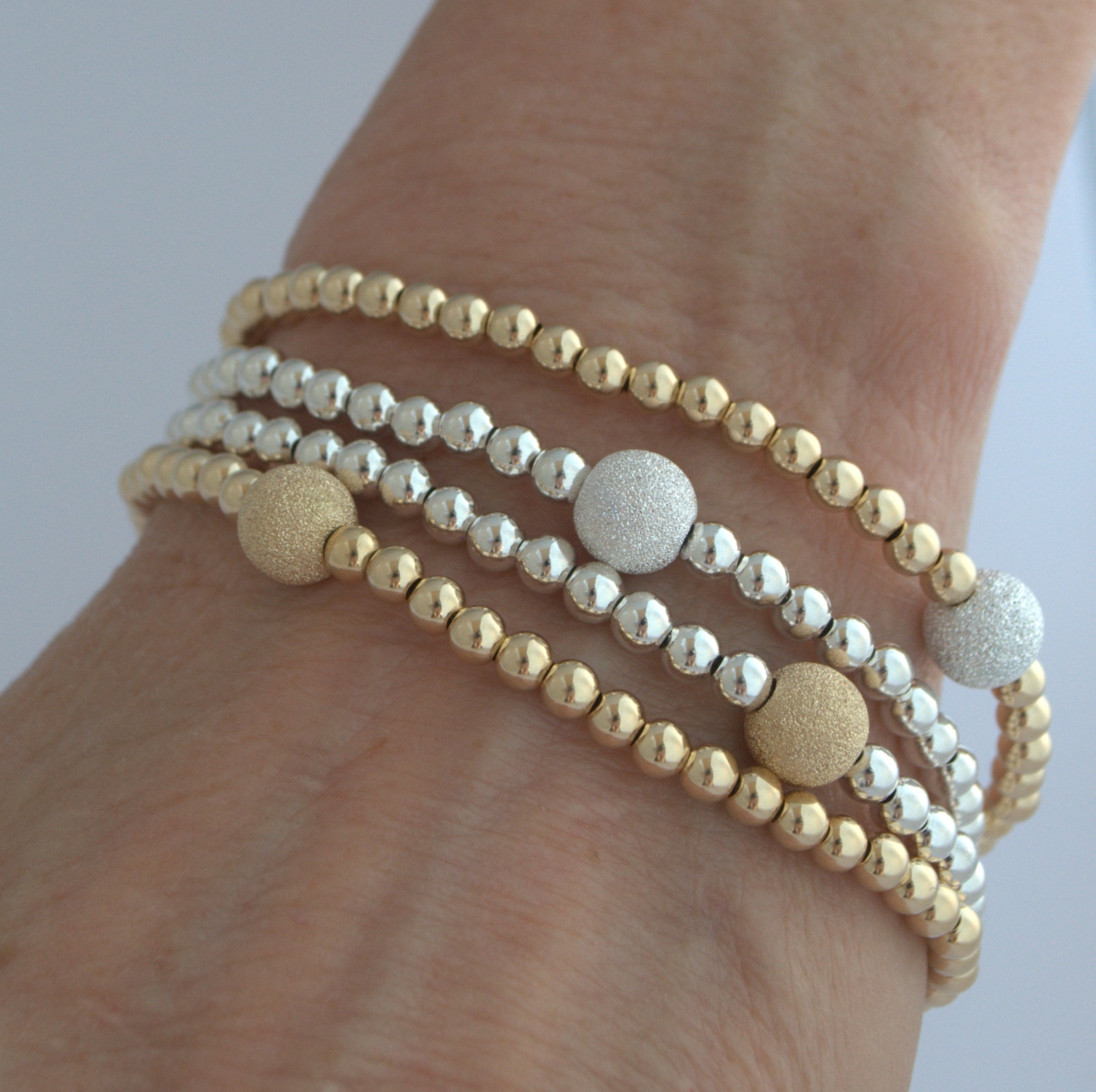 4mm Sterling Silver & "Sparkle Ball" Bracelet