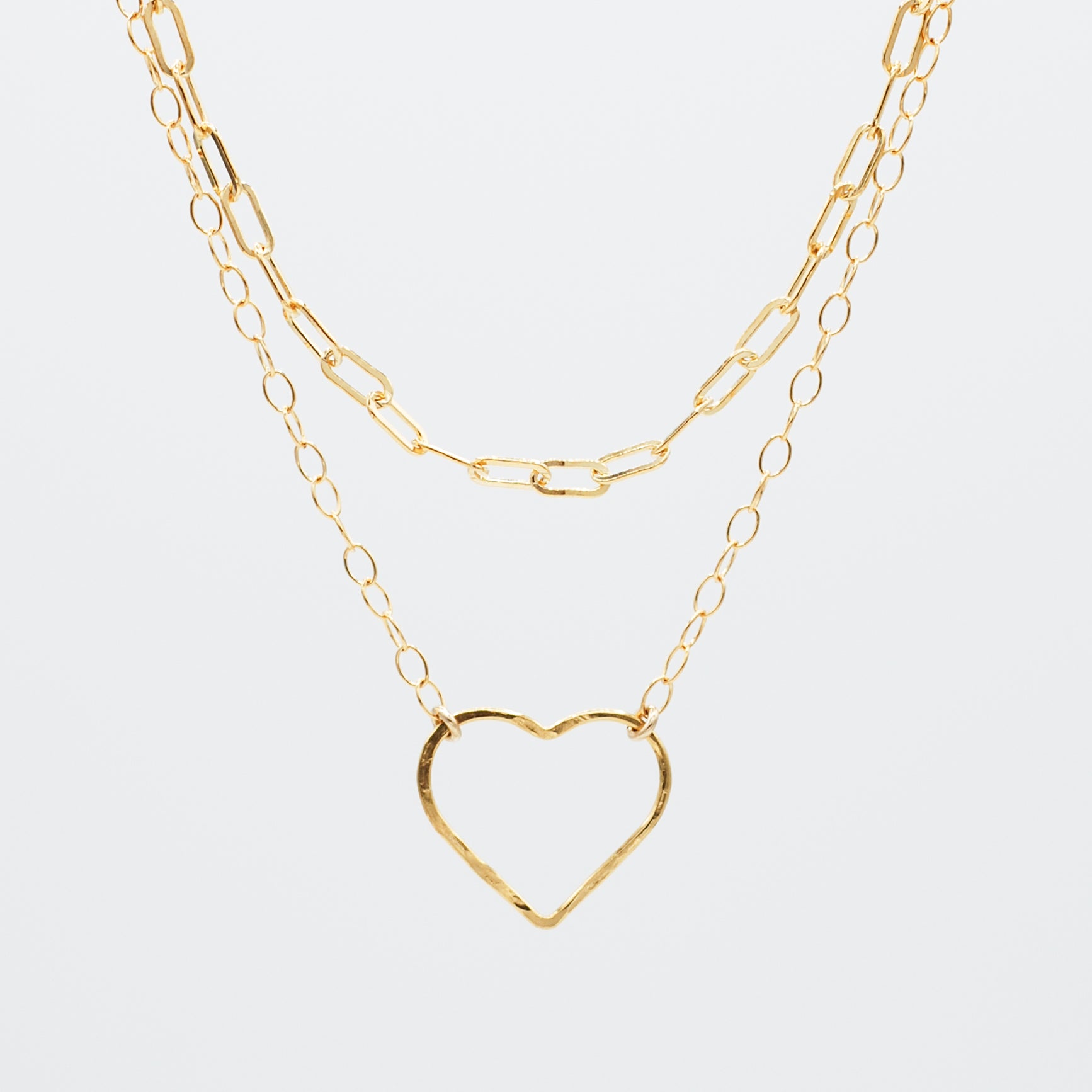 Heart Link & Small Paper Clip Necklace Layering Set - Jewel Ya